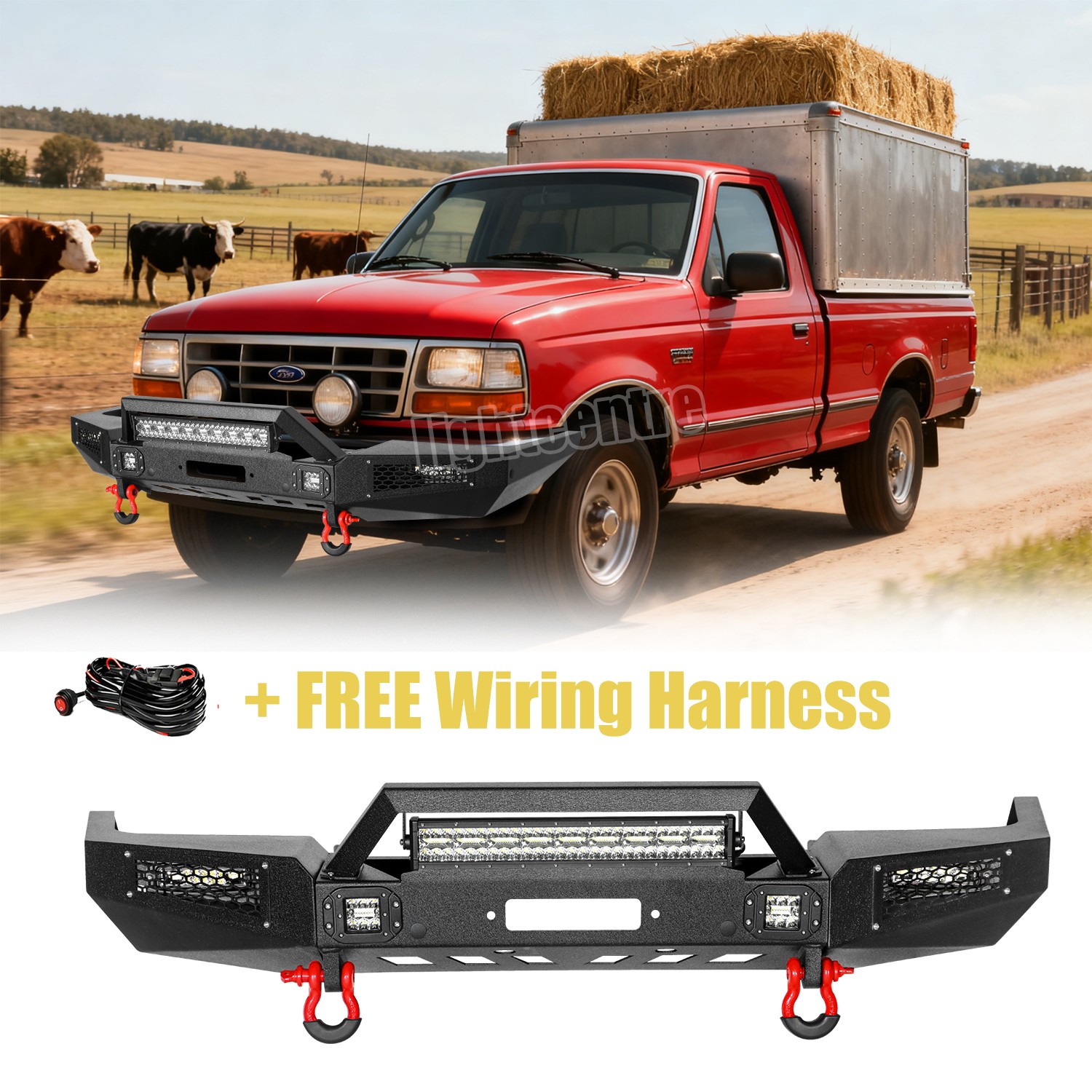 For 1993-1997 Ford Ranger Steel Front and Rear Bumper W/Winch Plate&Lights kit