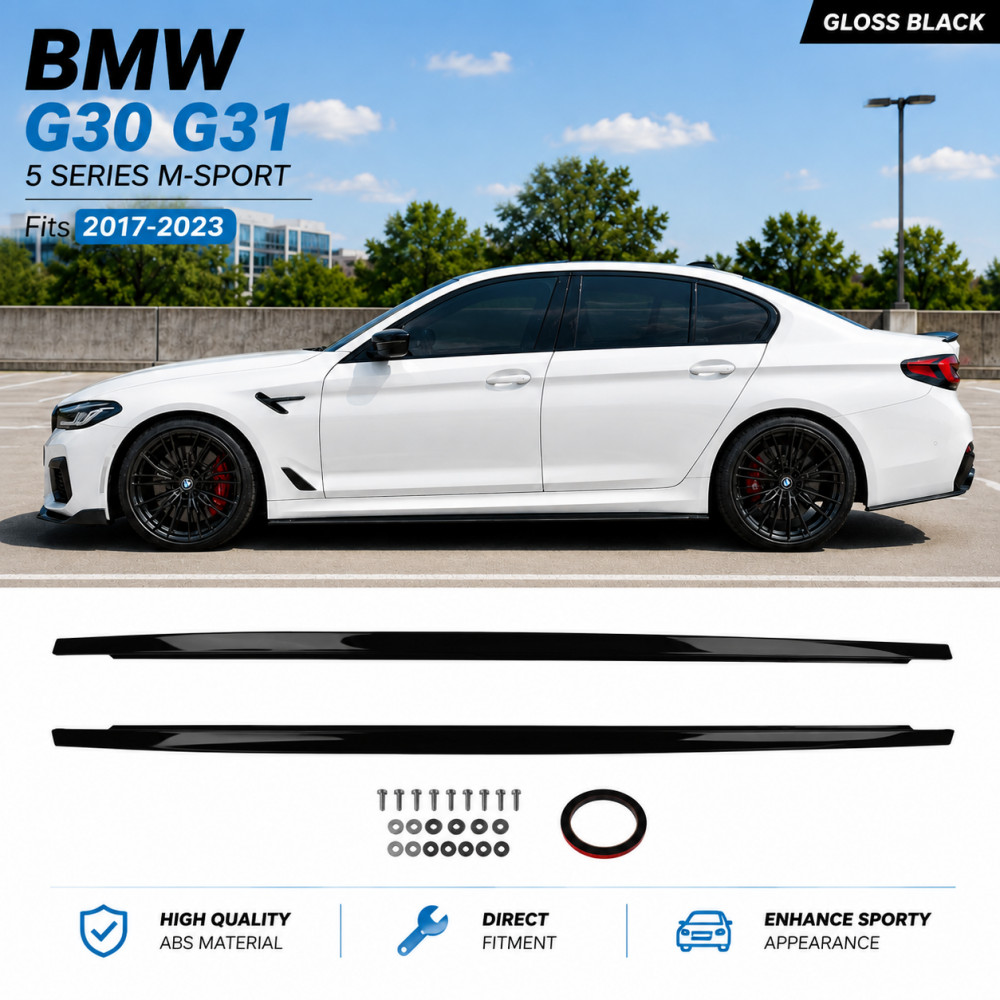 Gloss Black Performance Side Skirt Extension For BMW G30 530i 540i M Sport 17-23