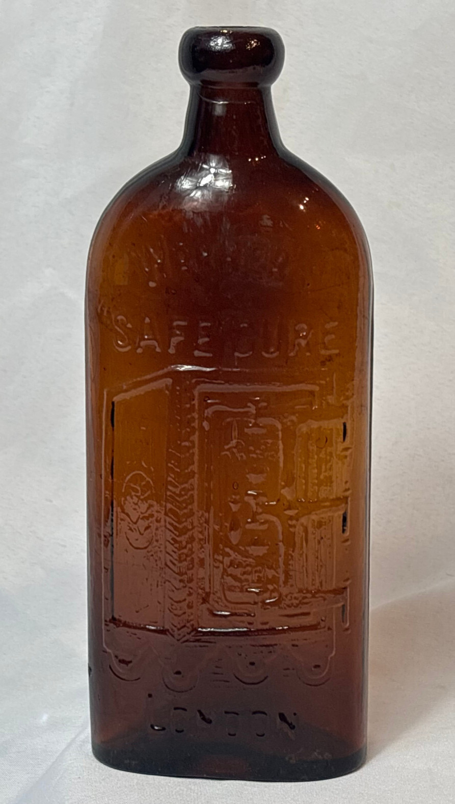 Antique Warner's Safe Cure Bottle Amber Brown Glass Blob Top London