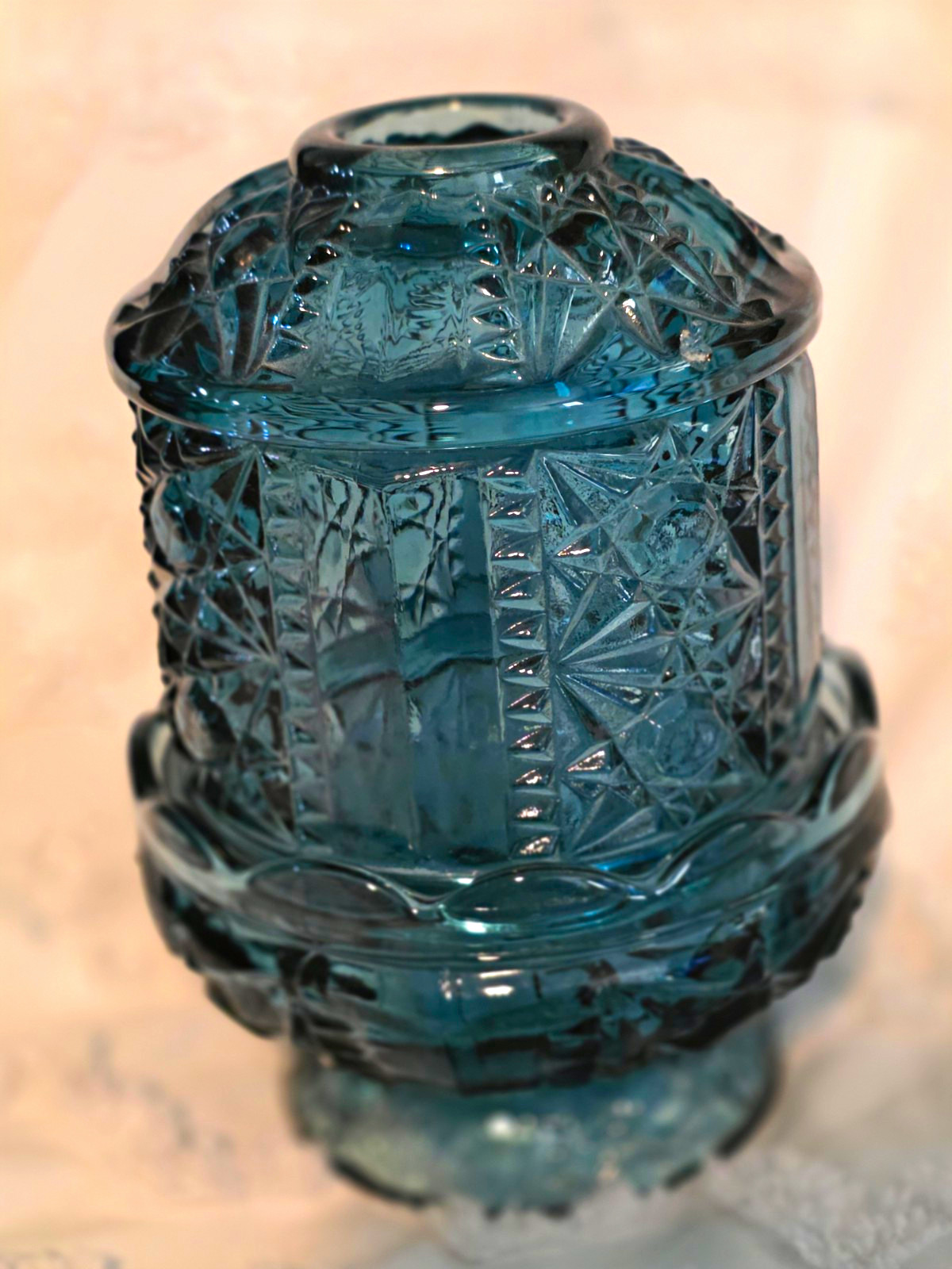 Vintage Indiana Glass Stars & Bars Colonial Blue Fairy Lamp HTF
