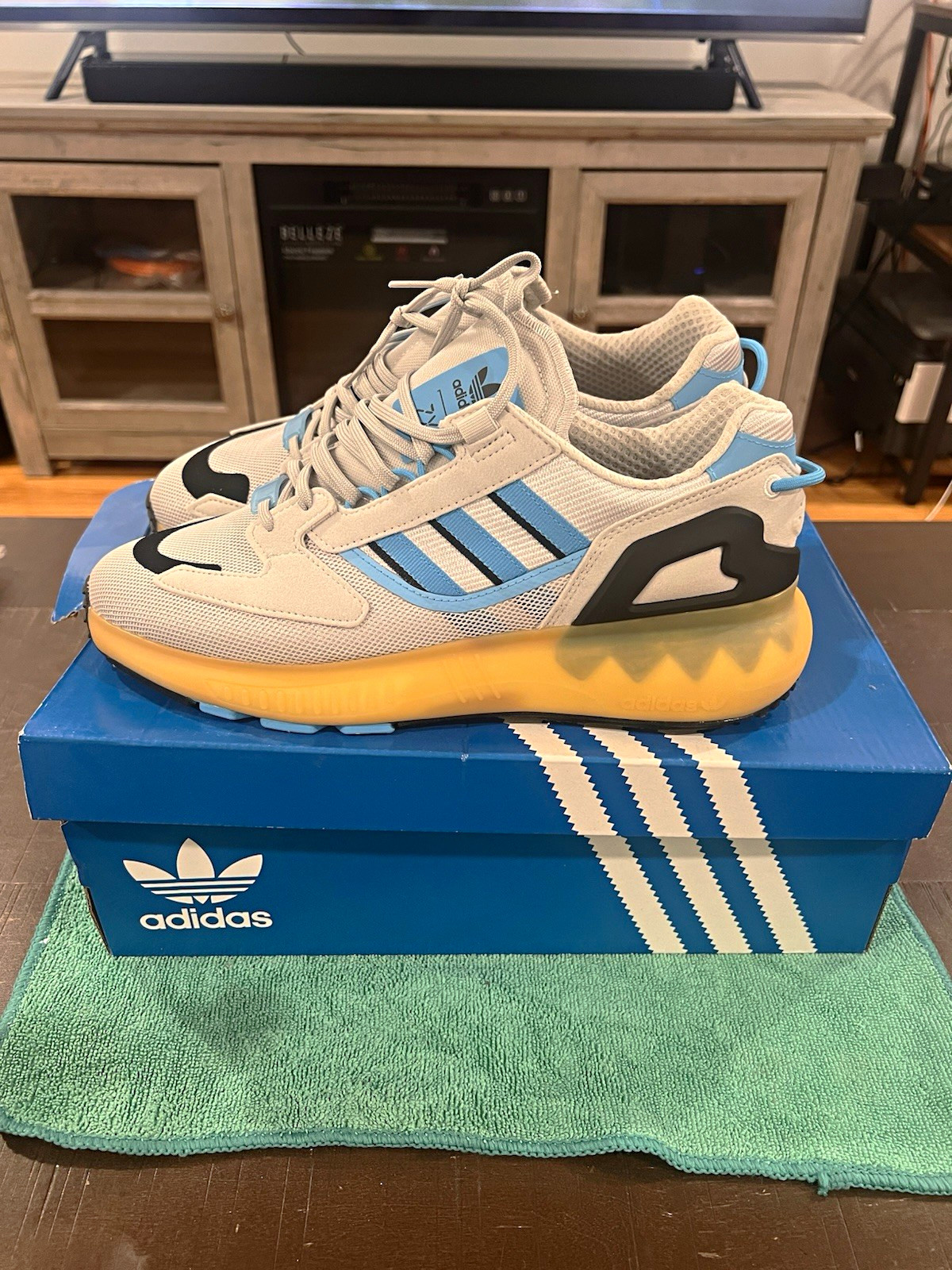 adidas ZX 5K Boost GW3039 Grey Sky Rush Gray/Blue/Black/Yellow 2022 sz 9.5 adidas ZX 5K Boost GW3039 Grey Sky Rush Gray/Blue/Black/Yellow 2022 sz 9.5