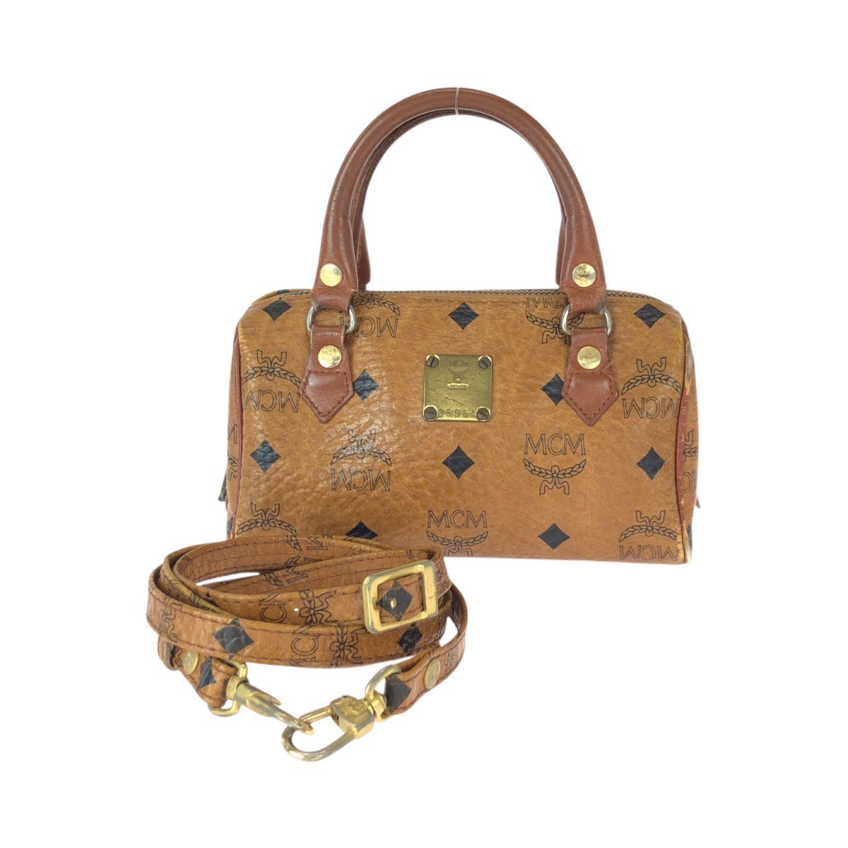 MCM vintage Vicetos 2way Shoulder Bag handbag Brown Camel GoldHardware PVC