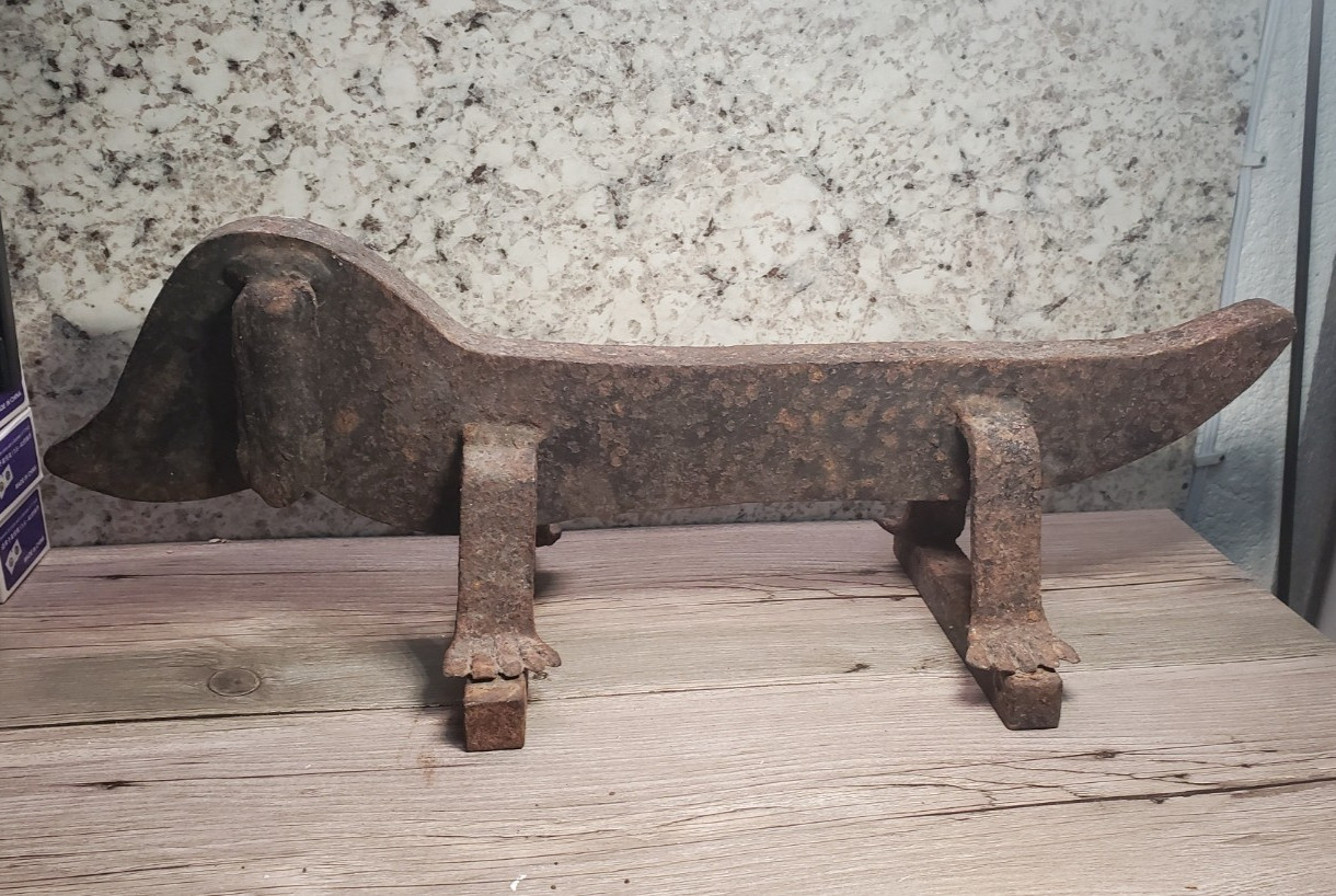 Antique Cast Iron Dachshund Andiron Dog Fireplace Tool Early 1900s Figural Iron