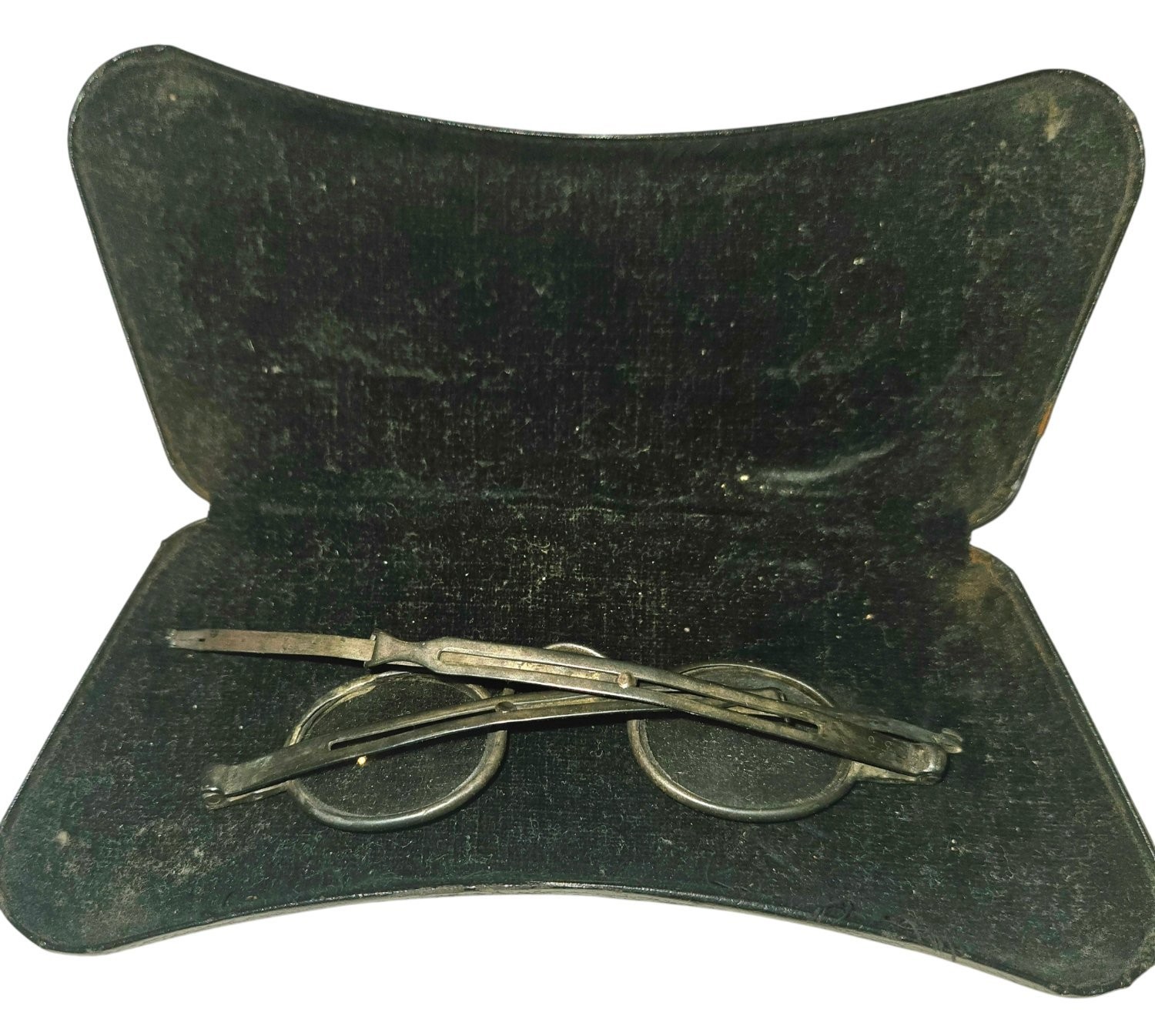 Antique Victorian Folding Pocket Spectacles Oval Eyeglasses Glasses Wire Case