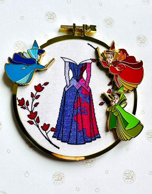 Disney PALM Sidekicks Cross Stitch Jumbo Pin Flora, Fauna & Merryweather LE 500
