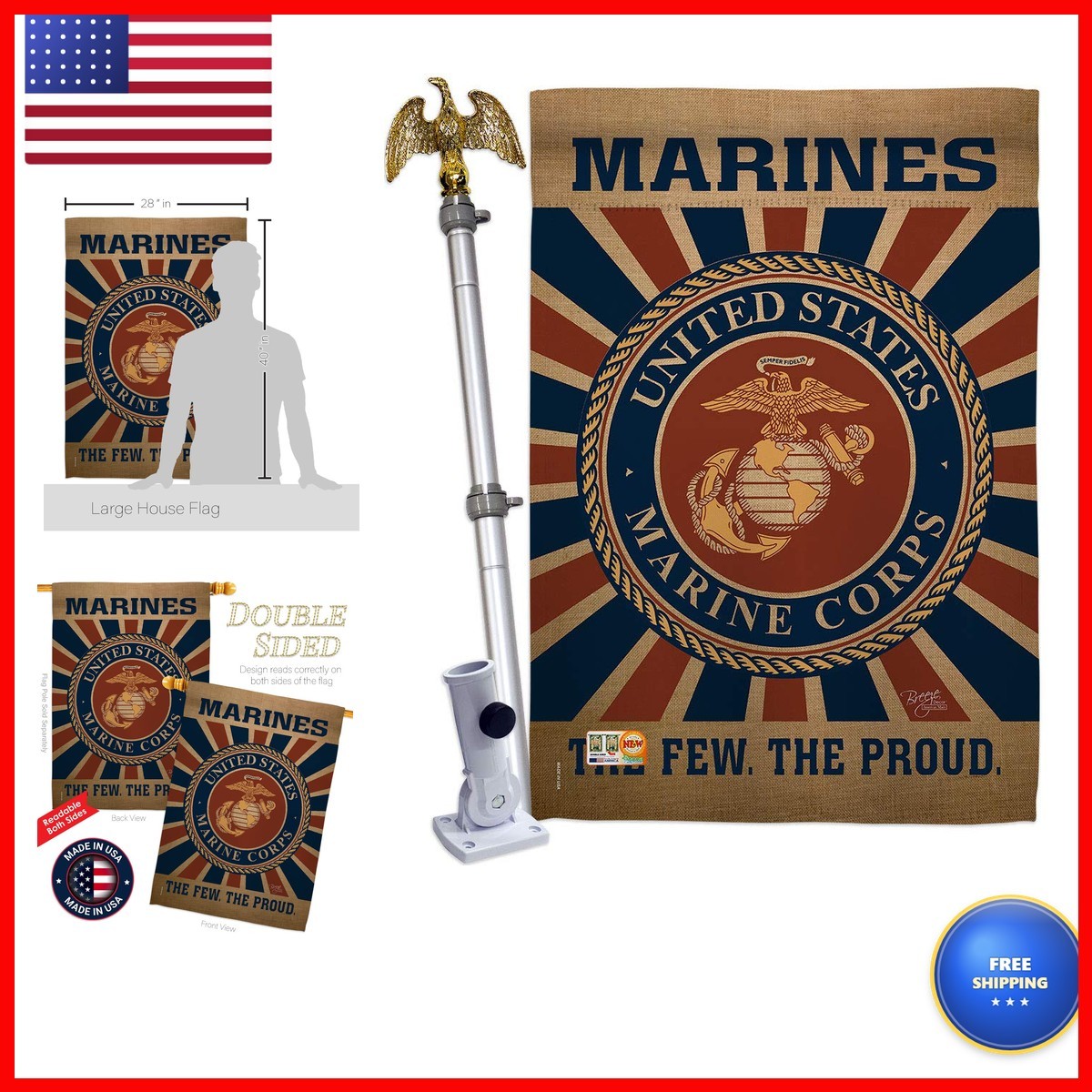 Breeze Decor Marine Corps Americana Military Vertical House Flag 28x40 Breeze Decor Marine Corps Americana Military Vertical House Flag 28x40