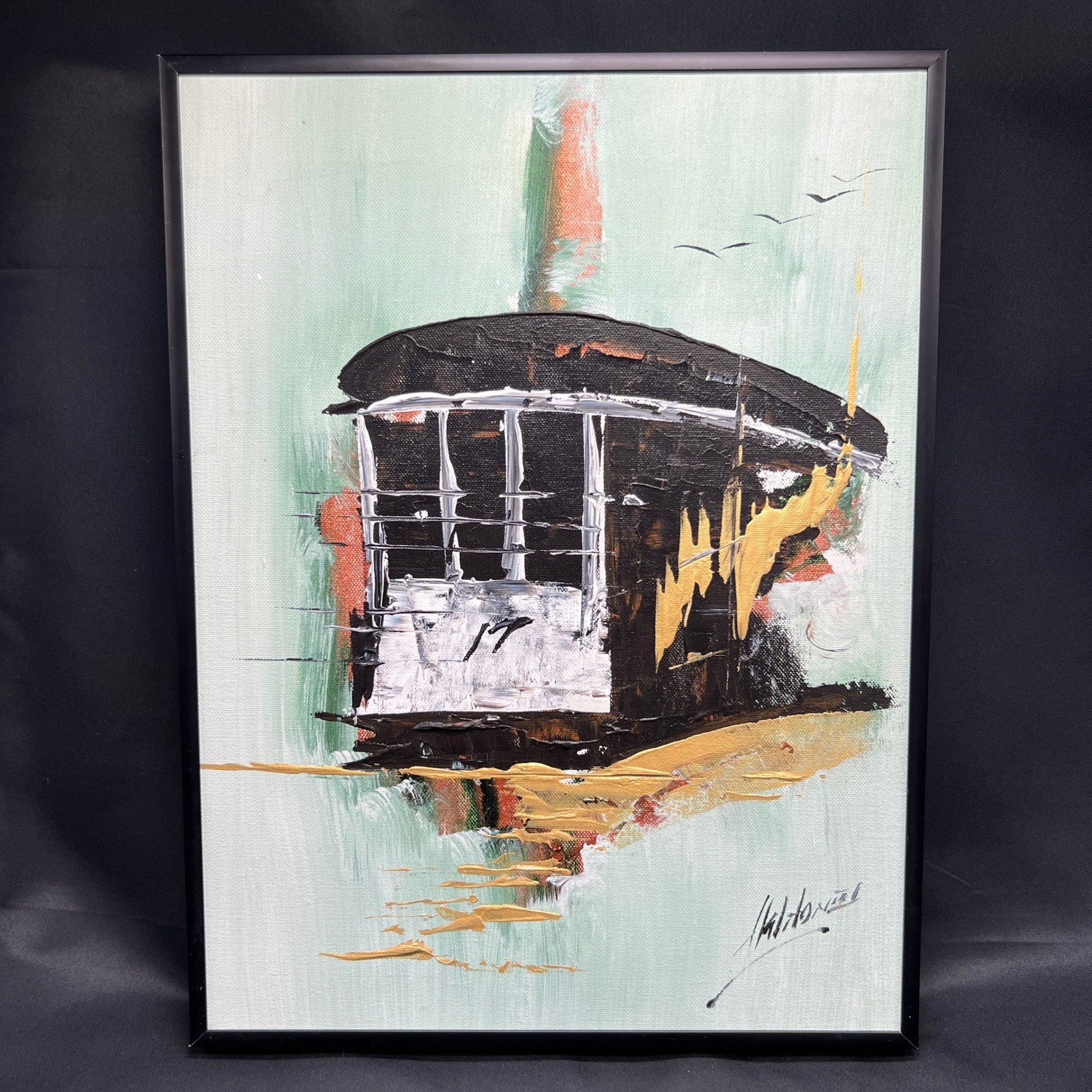 Ashton III Original Oil Painting VTG San Francisco Cable Car Trolley MCM Impasto