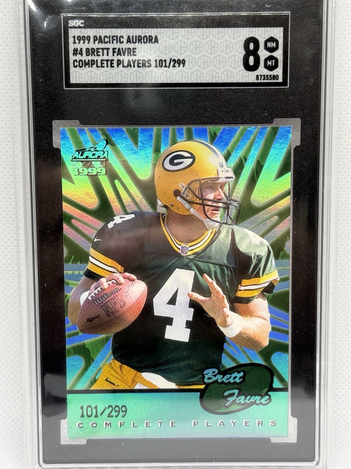 BRETT FAVRE 1999 Pacific Aurora Complete Players #4 #’d /299 SGC 8 HOF BRETT FAVRE 1999 Pacific Aurora Complete Players #4 #’d /299 SGC 8 HOF