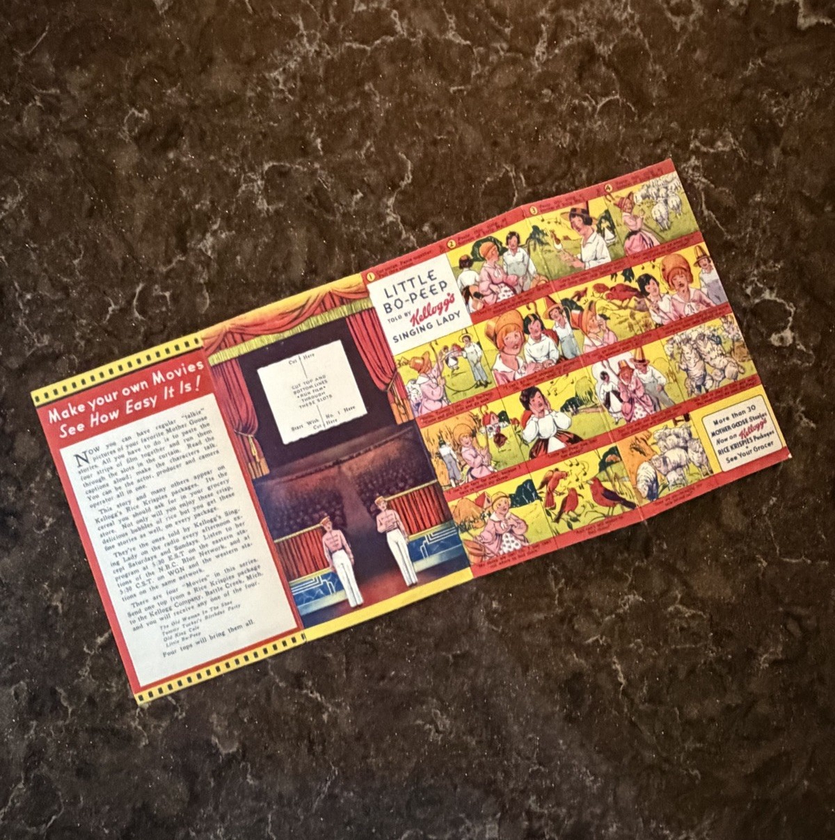 Vintage 1935 Kellogg\'s Cereal FILM FUN Premium Little Bo Peep UNCUT Vernon Grant