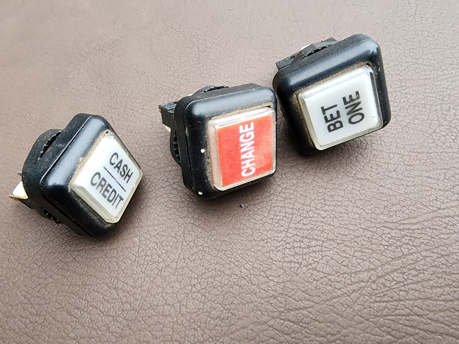 Vintage 1998 Square Slot Machine buttons with bulb inserts Bet One, Change, C/C