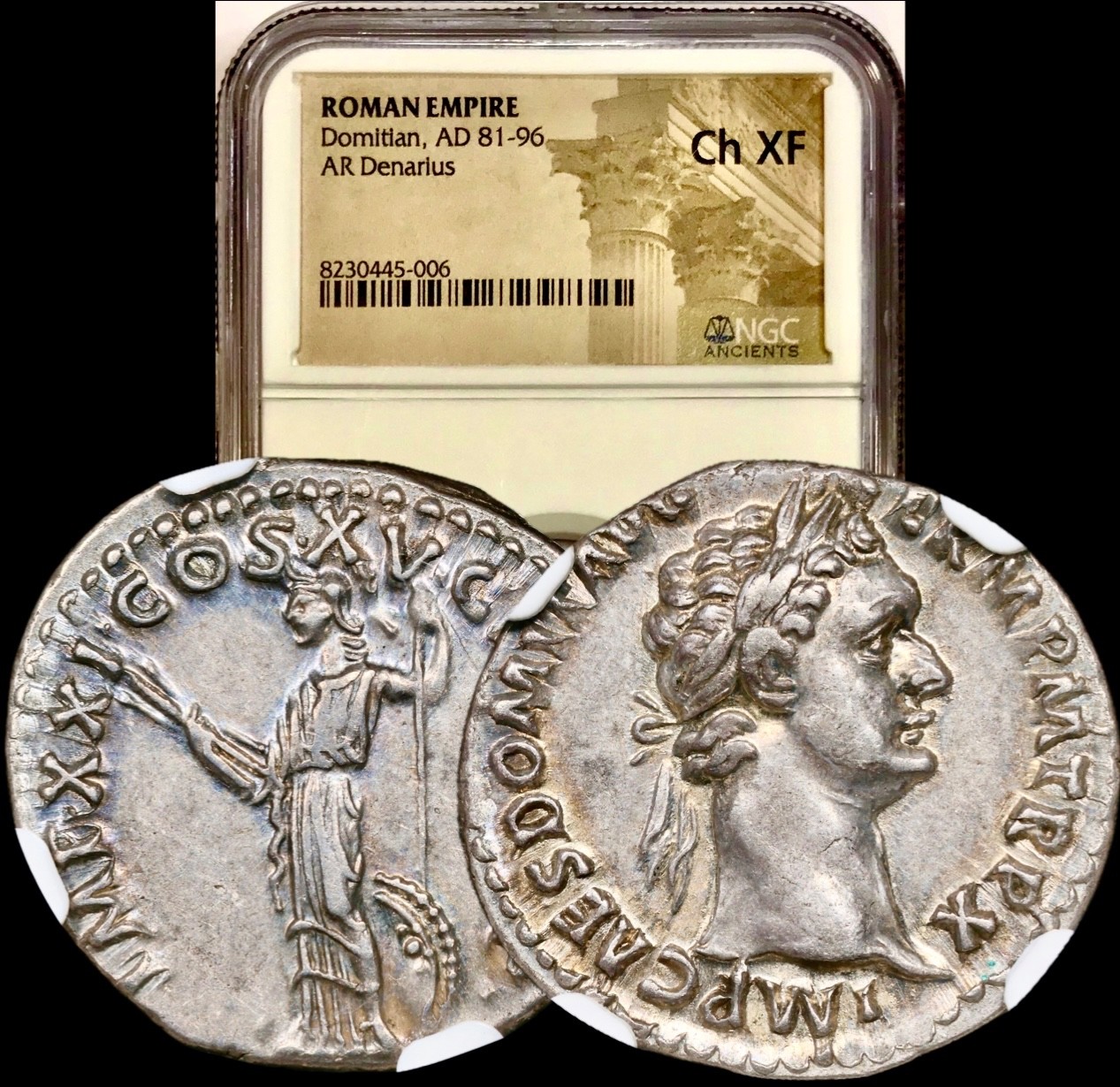 81-96 AD Domitian As Augustus Ancient Roman Silver Denarius Coin NGC Choice XF