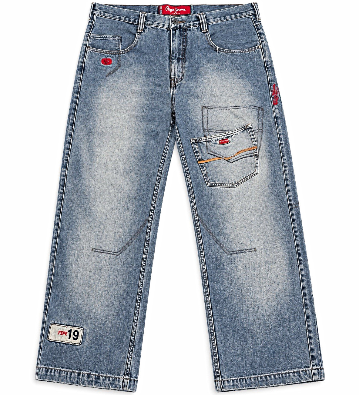 Pepe Jeans London Men’s 40x33 Baggy Utility Pocket Jeans Y2K Blue Denim