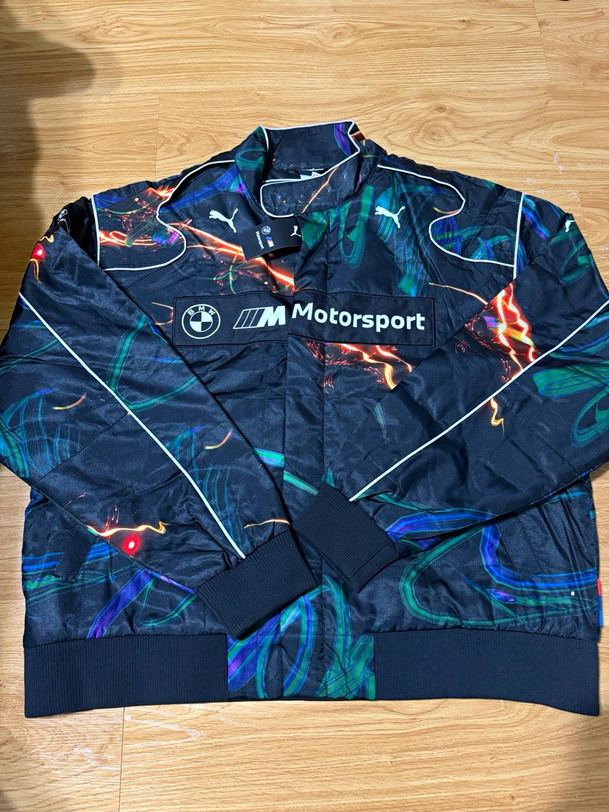 PUMA BMW M Motorsport Full Zip Jacket w/ Pockets Black Graphic Logo XL