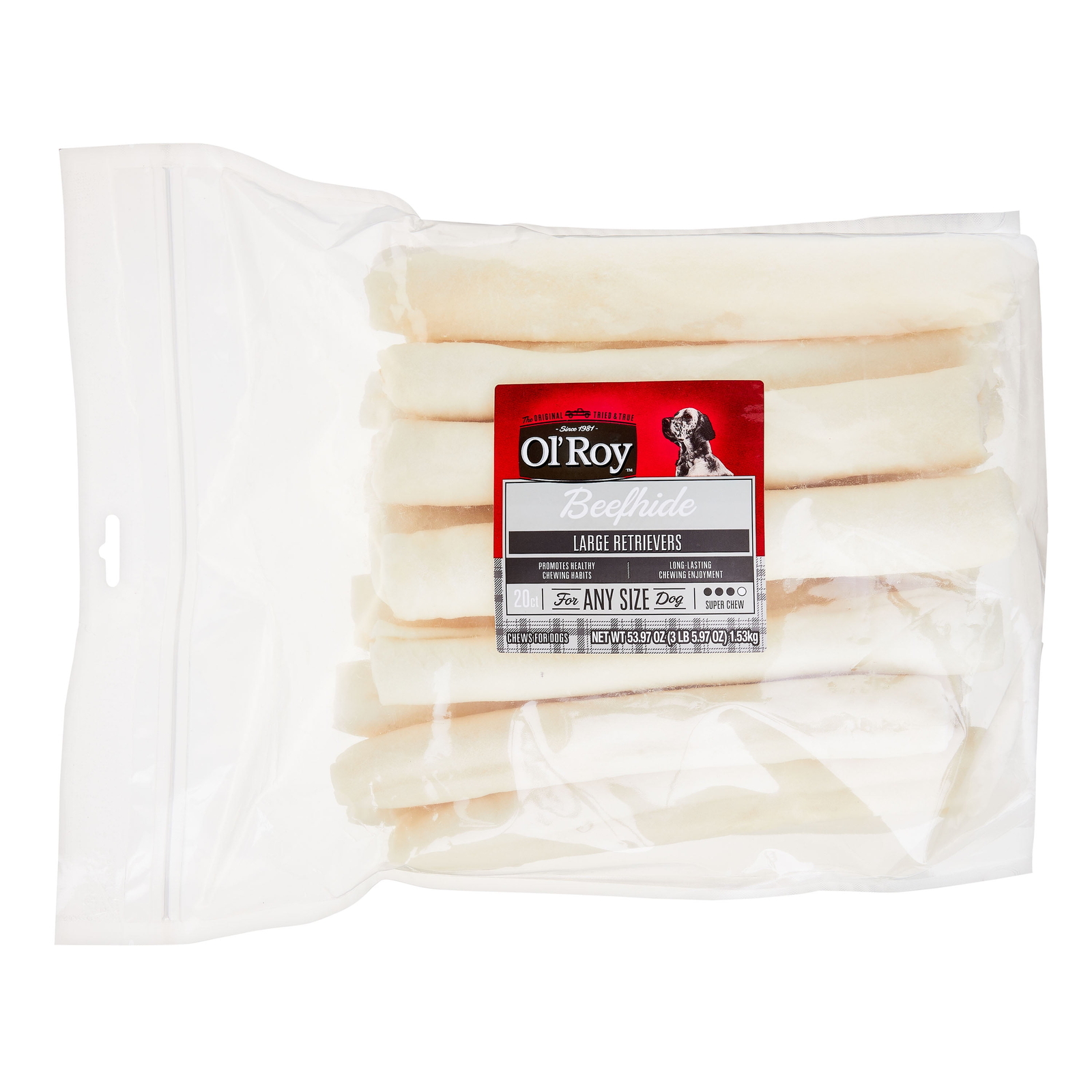 Ol\' Roy large beefhide retrievers chews for any size dogs, 53.97 oz, 20 count