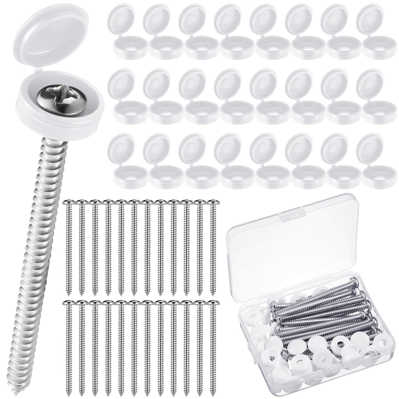 Zhengmy 24 Set Shutter Fasteners Screws Caps, 3 Inch 304SS, White Zhengmy 24 Set Shutter Fasteners Screws Caps, 3 Inch 304SS, White