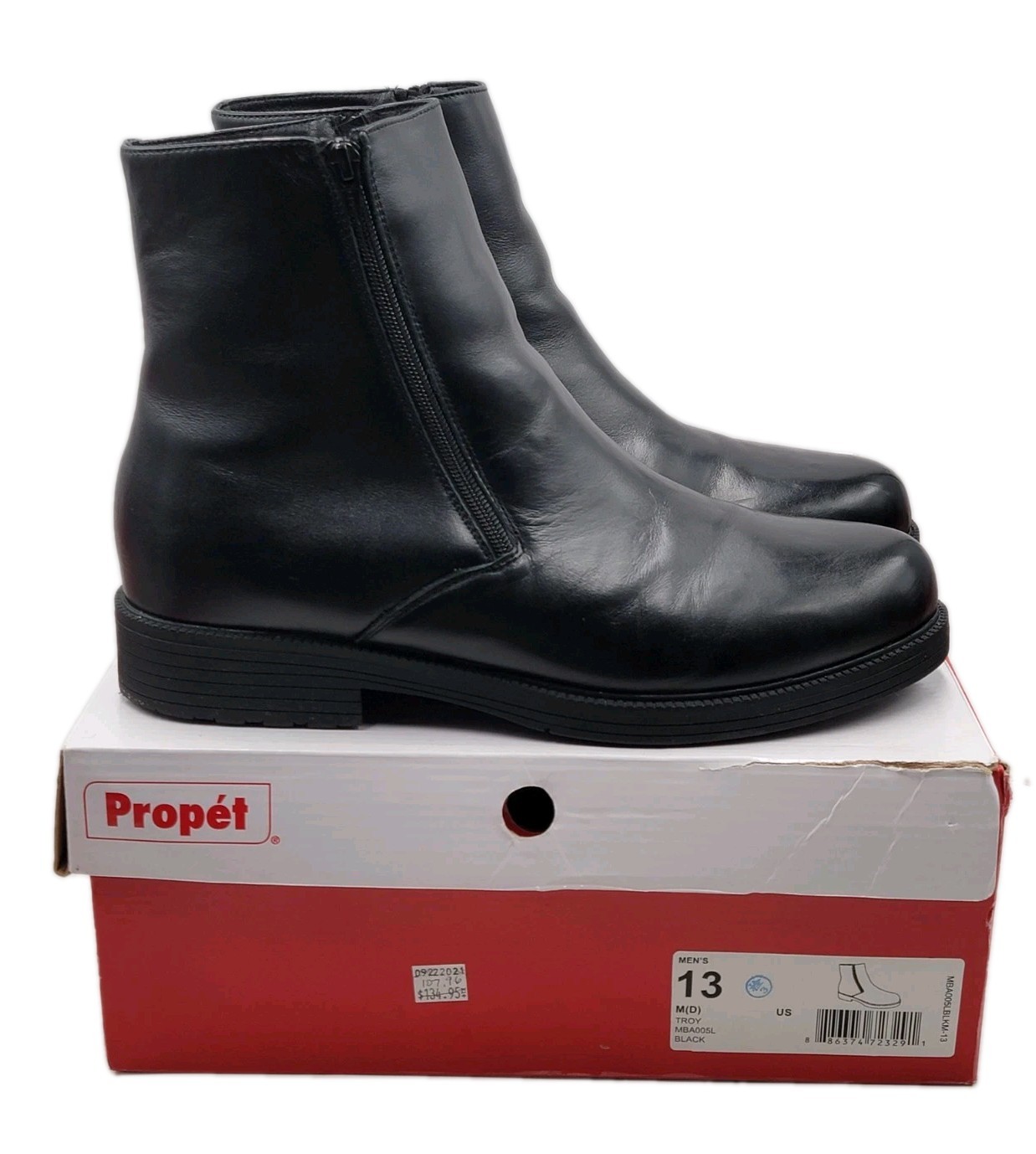 Propet Troy Men\'s 13 Black Leather Waterproof Double Zip Winter Boots MBA005L