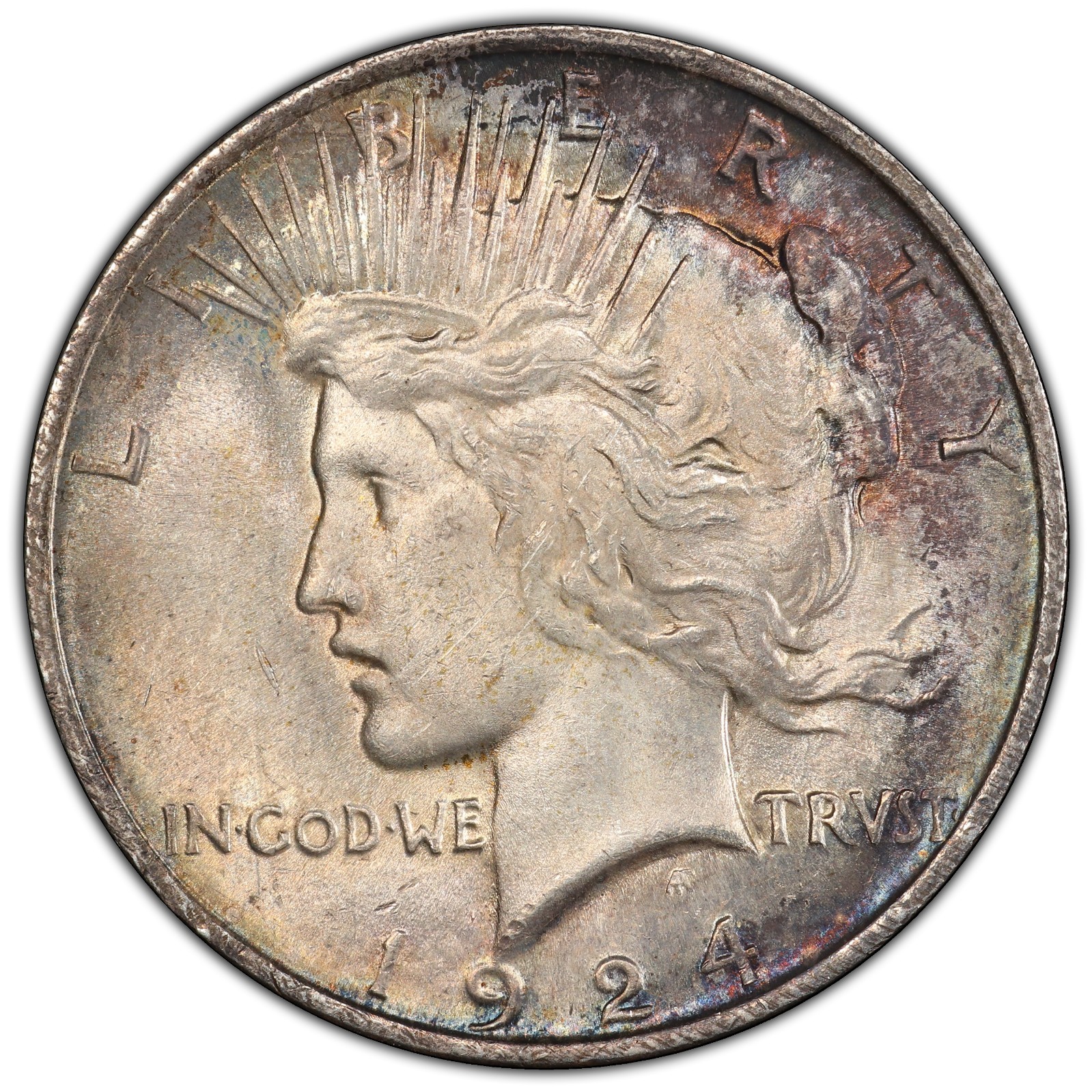 1924-P PCGS MS62 Peace Dollar | Spectacular Rainbow Crescent Toning & Eye Appeal