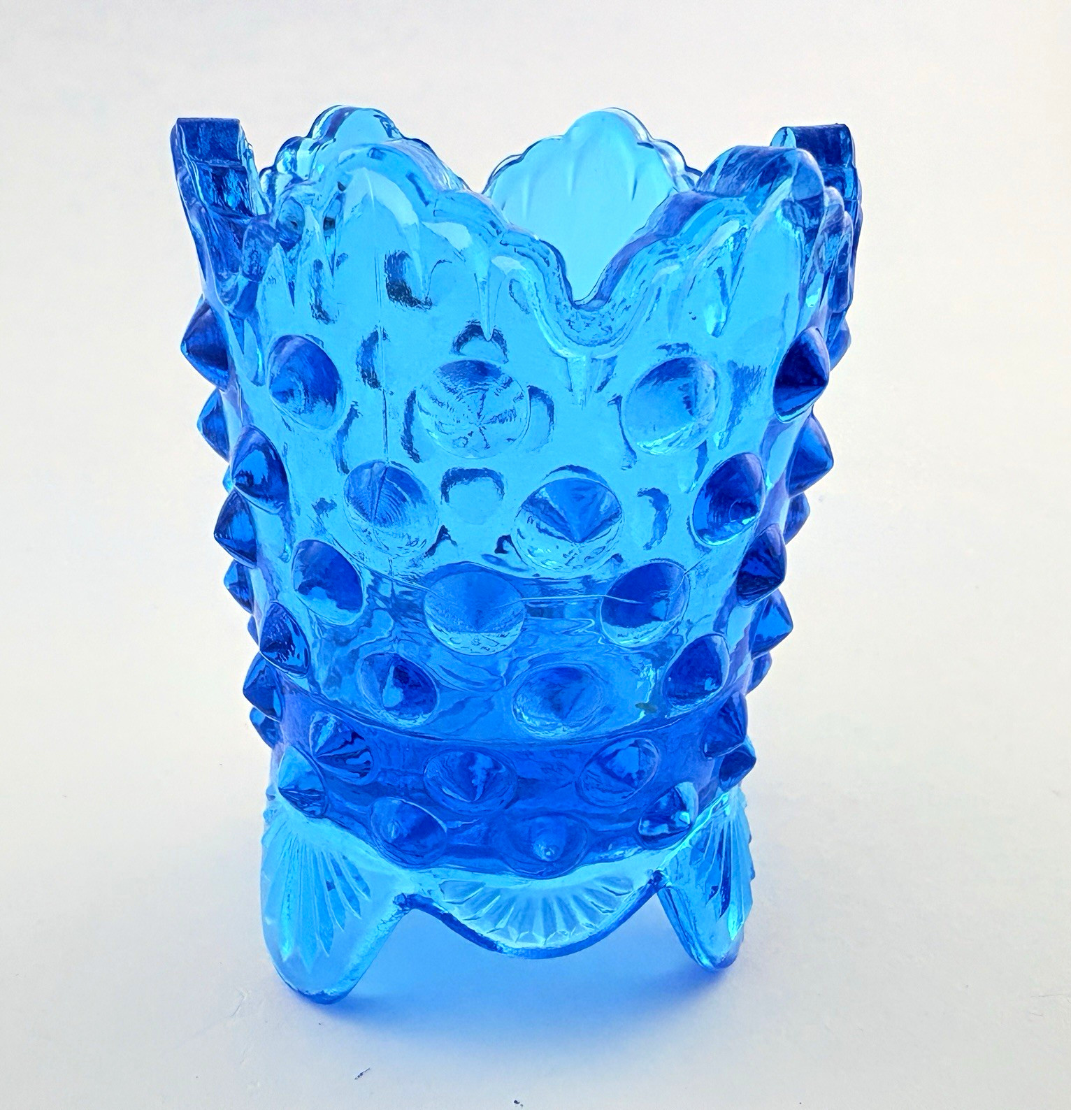 Vintage Fenton Art Glass Hobnail Candle/Toothpick Holder Blue Glass Excellent Vintage Fenton Art Glass Hobnail Candle/Toothpick Holder Blue Glass Excellent
