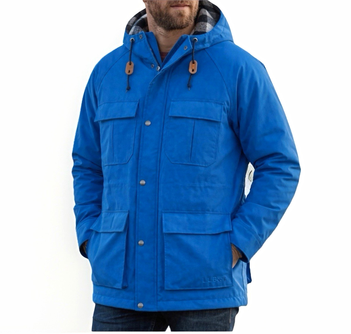 L.L. Bean Men\'s Electric Blue Hooded Rain Jacket/Parka - Size M