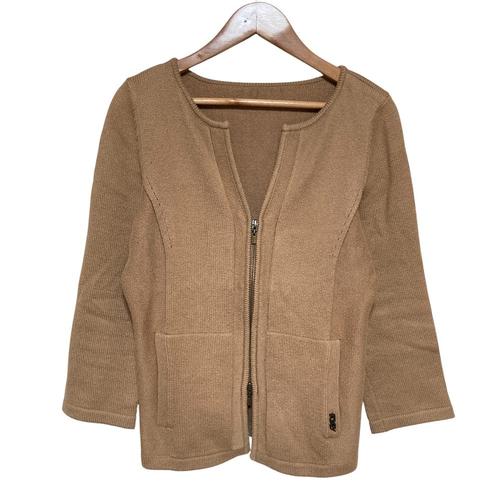 FOXEY NEW YORK Washable Knit Zip Jacket 30567 Size 40 Camel Women USED