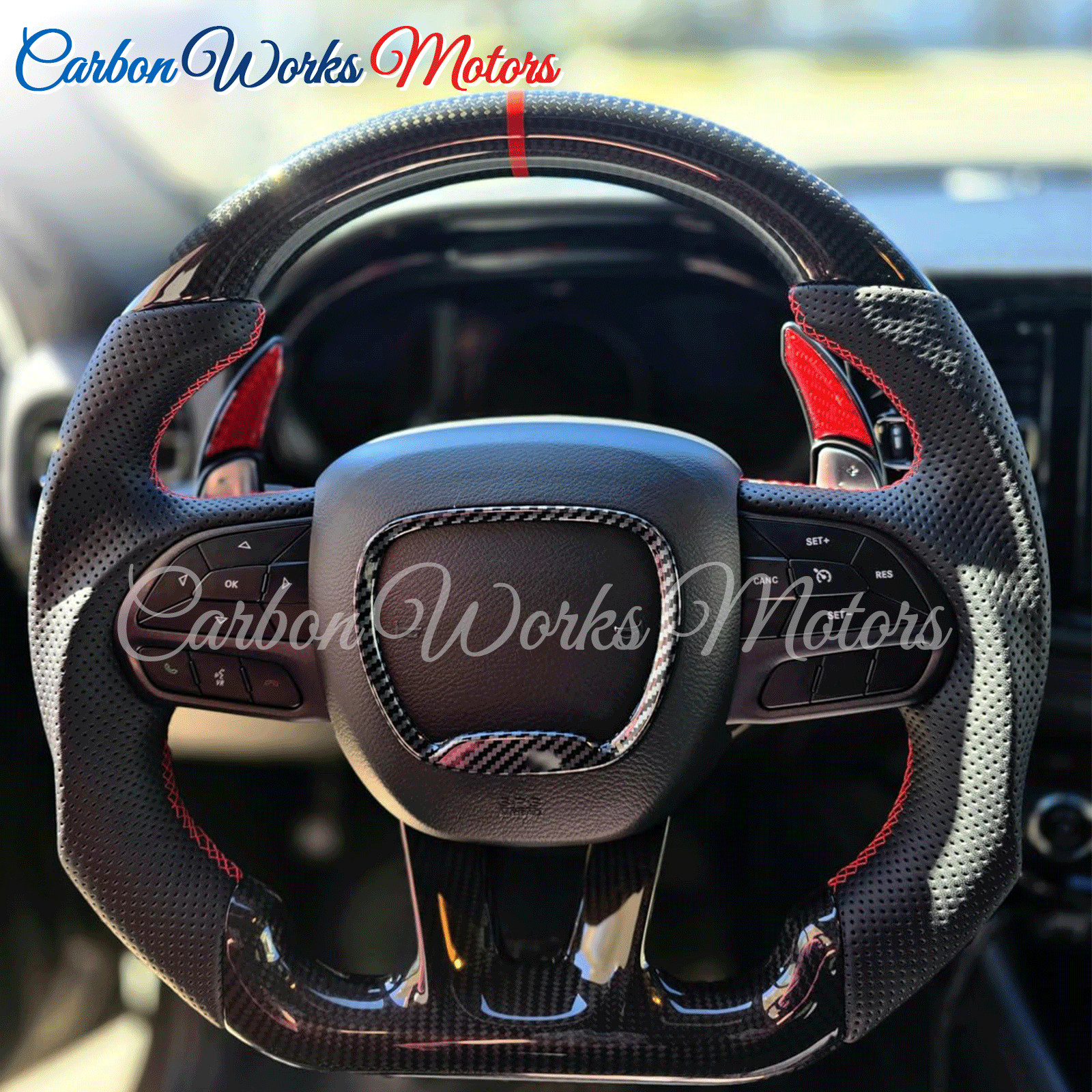 Real Carbon Fiber Steering Wheel For Dodge Charger Challenger Hellcat SRT 2015+