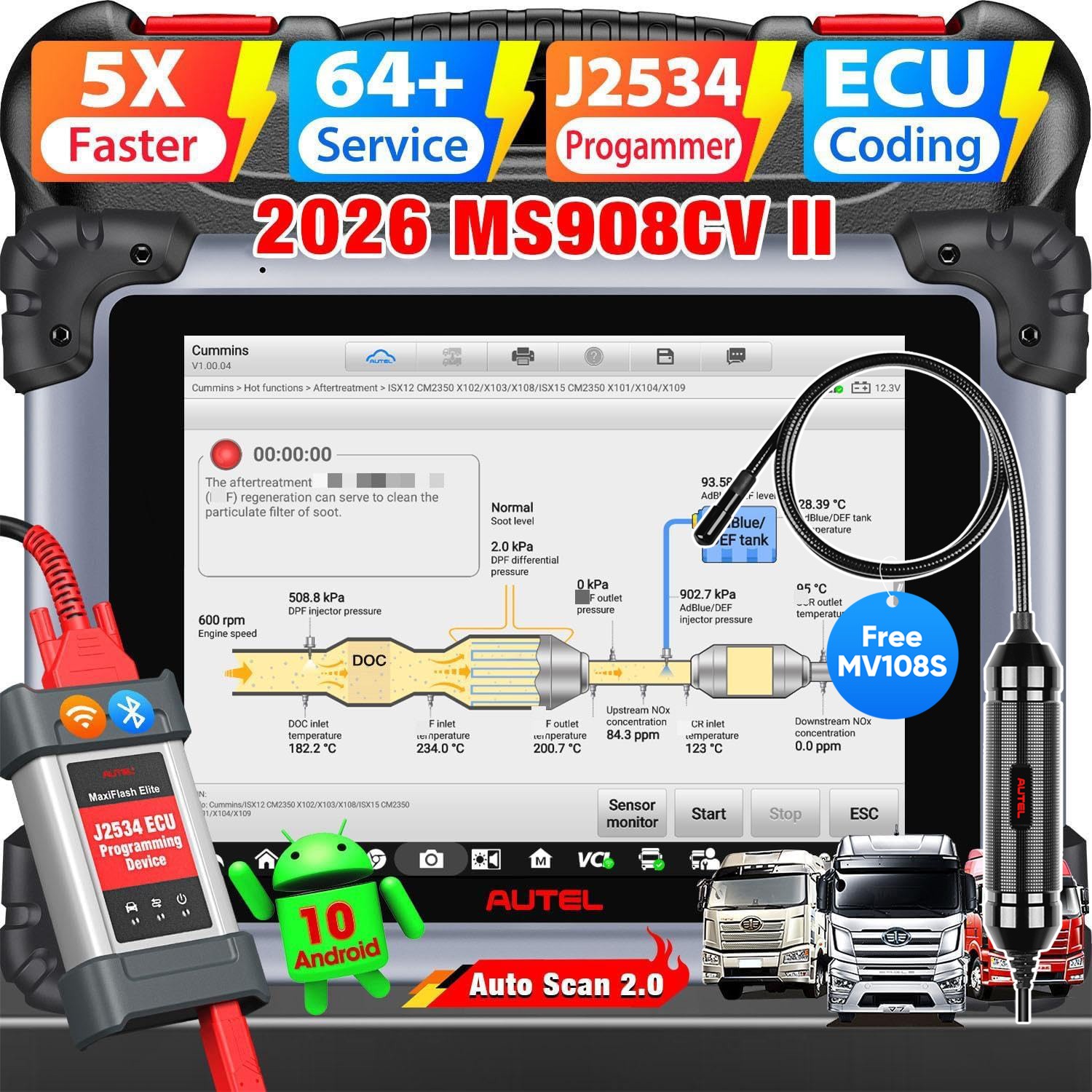 Autel MaxiSys MS908CV II Heavy Duty Truck Scanner for Semi Truck Lite of MS909CV