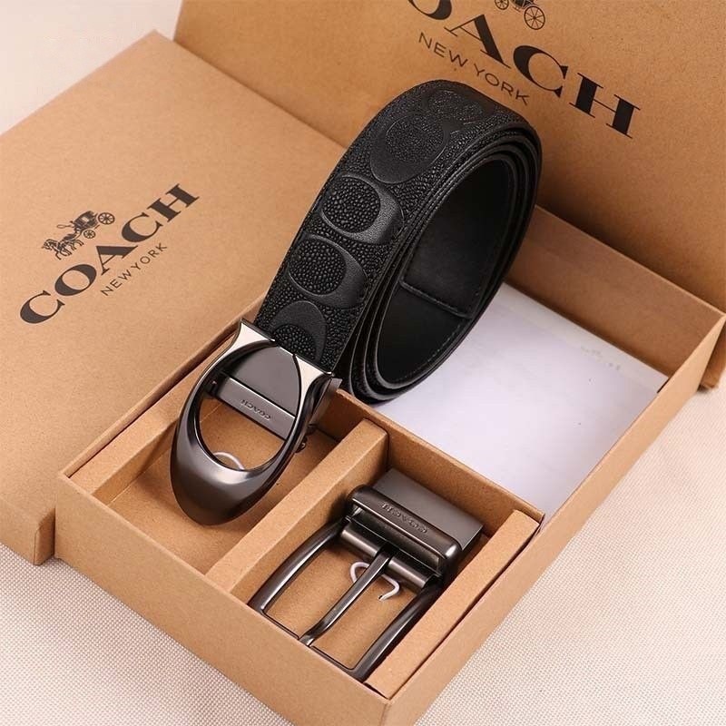 🎁COACH Men\'s belt business casual signature leather belt with two buckle 120cm.