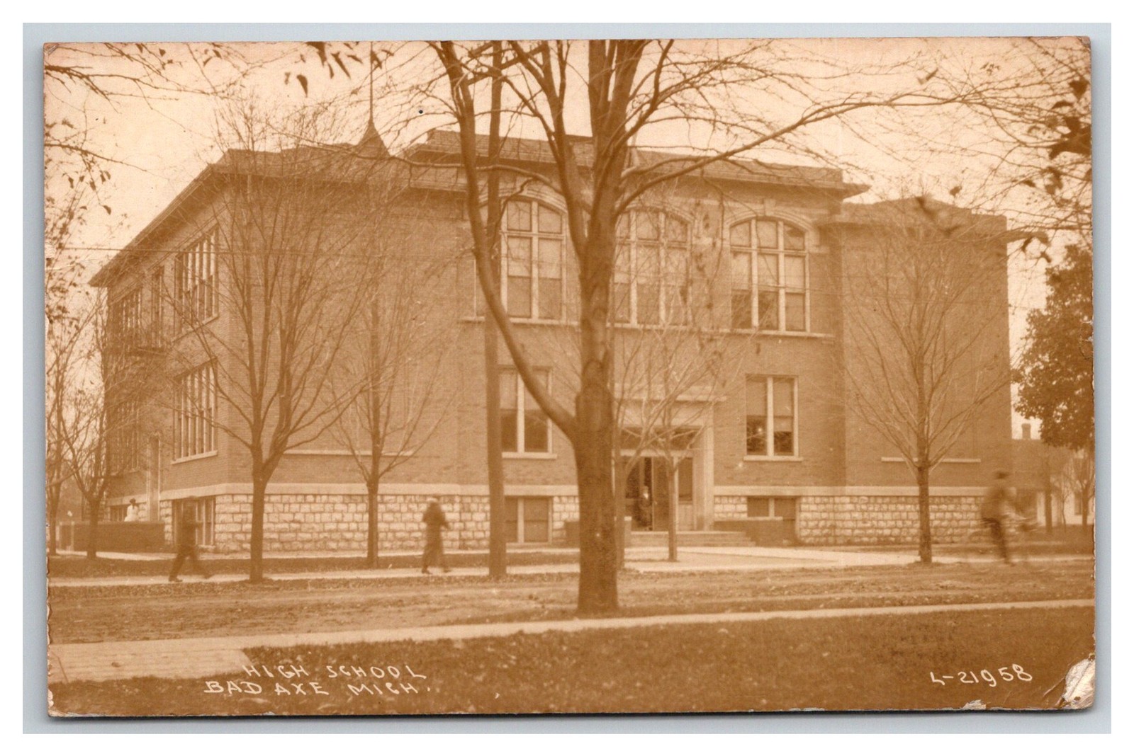 RPPC Bad Axe MI High School Street View 1918C. MICHIGAN Real photo