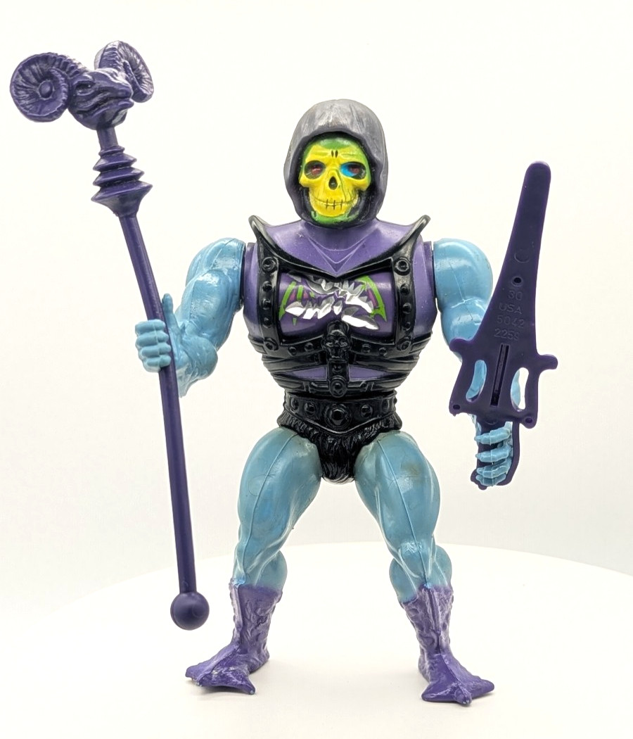 Vintage 1983 MOTU Battle Damage Skeletor Complete w/ Sword Havoc Staff - Works