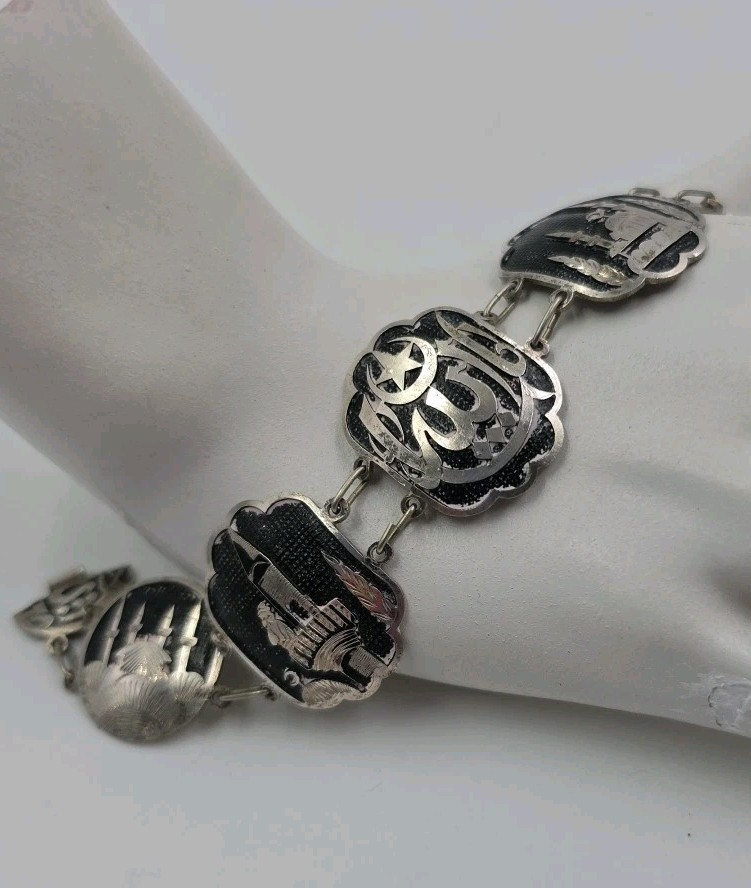 Antique Ottoman 800 Silver Bracelet Arabic Calligraphy Religious Turkish Motifs