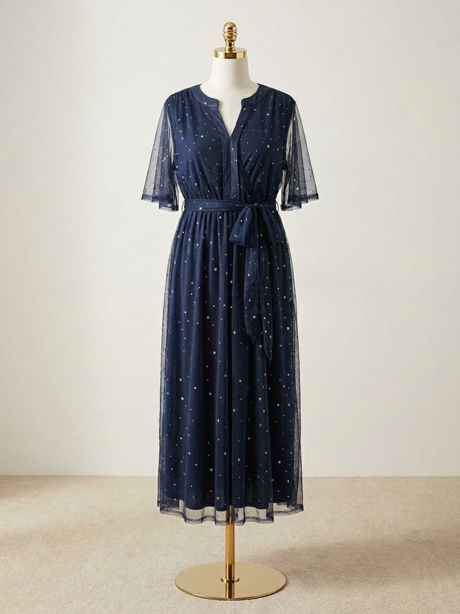 BloomChic Starry Star Mesh Mesh Overlay Dress Plus Size 3X 22-24 with Pockets