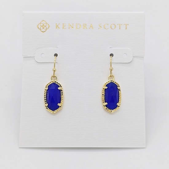 New Kendra Scott Lee Gold Drop Earrings In Blue Cobalt Cat\'s Eye