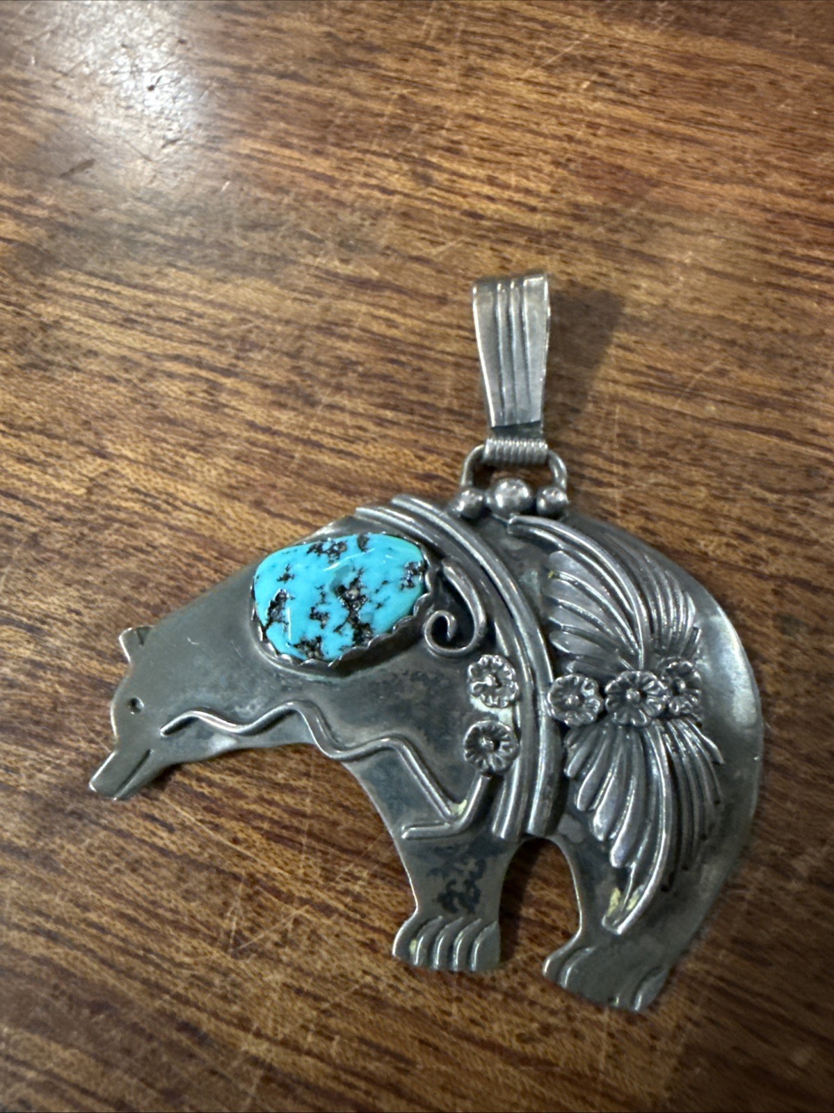 Vintage RS 2” Navajo Sterling Silver with Turquoise Bear Pendant Sterling Vintage RS 2” Navajo Sterling Silver with Turquoise Bear Pendant Sterling