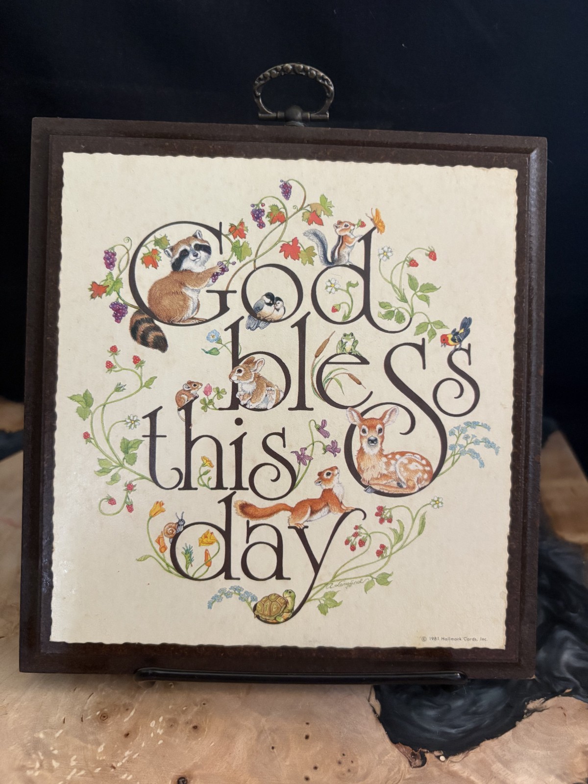 Vintage Hallmark Wall Plaque, God Bless this Day, 700DE4311, Wood 6x6 Vintage Hallmark Wall Plaque, God Bless this Day, 700DE4311, Wood 6x6