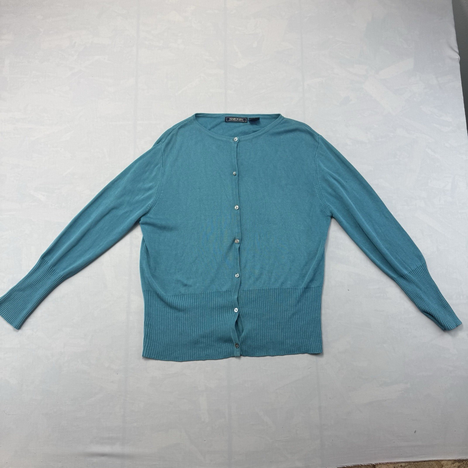 Vintage Harold’s Silk Cardigan Sweater Women’s Medium Teal Button Up