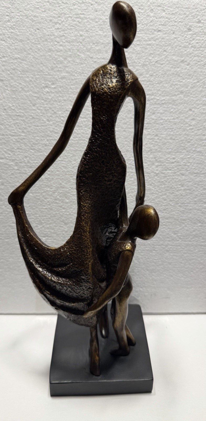 Abstract Figurine Mother & Child  Bronze Tone Textured Poly Resin 13” Tall