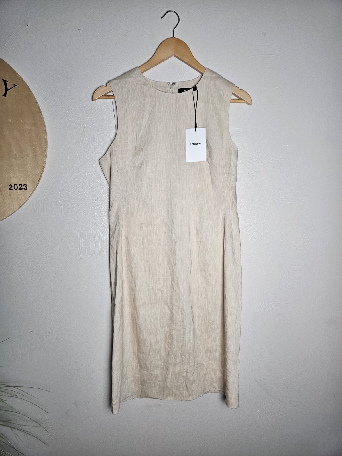 Theory Women’s Size 6 Beige Linen Blend Sleeveless Sheath Dress NWT