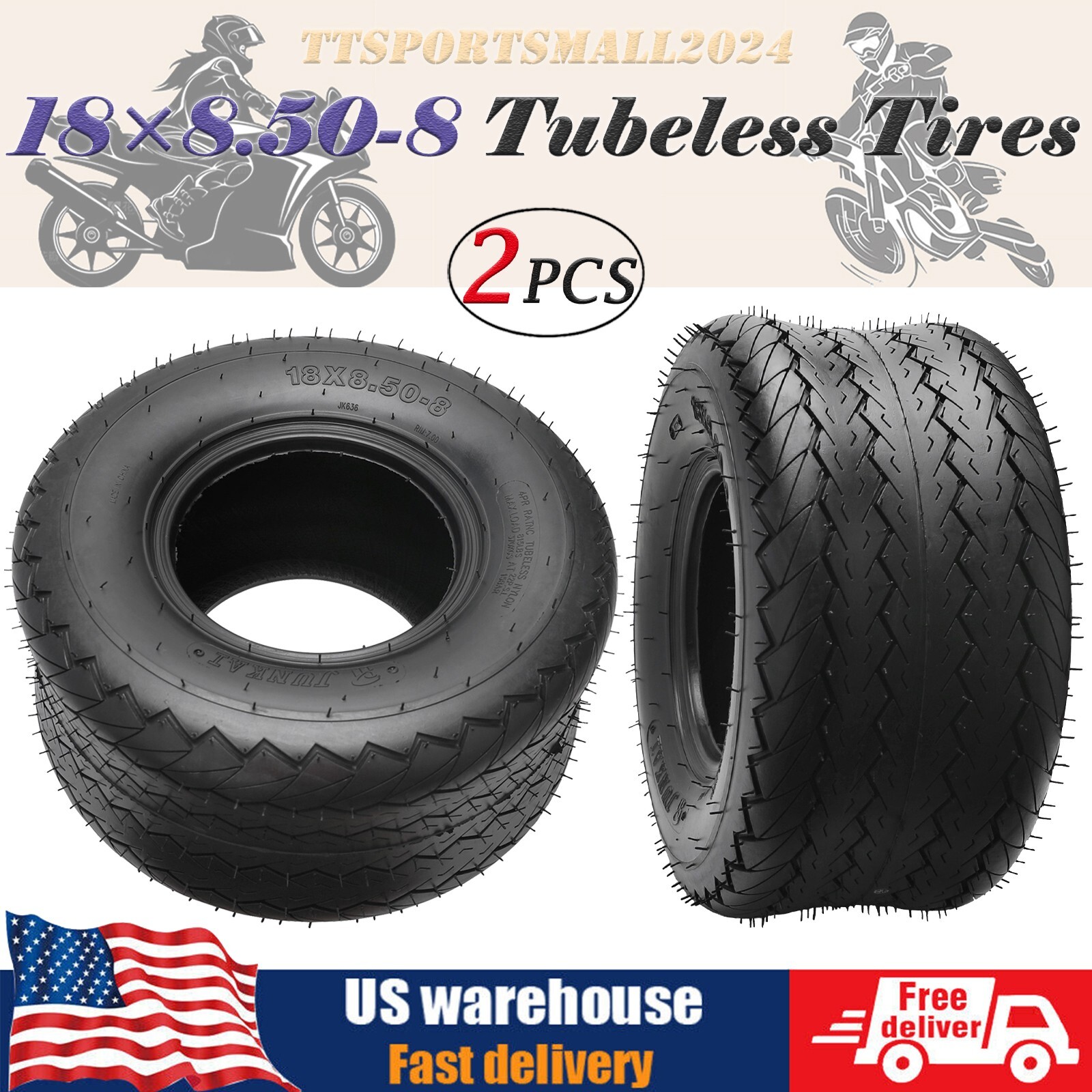 2PCS 18x8.50-8 18x8.5-8 18x8.50x8 Tubeless Tire For Garden Lawn Mower Golf Cart