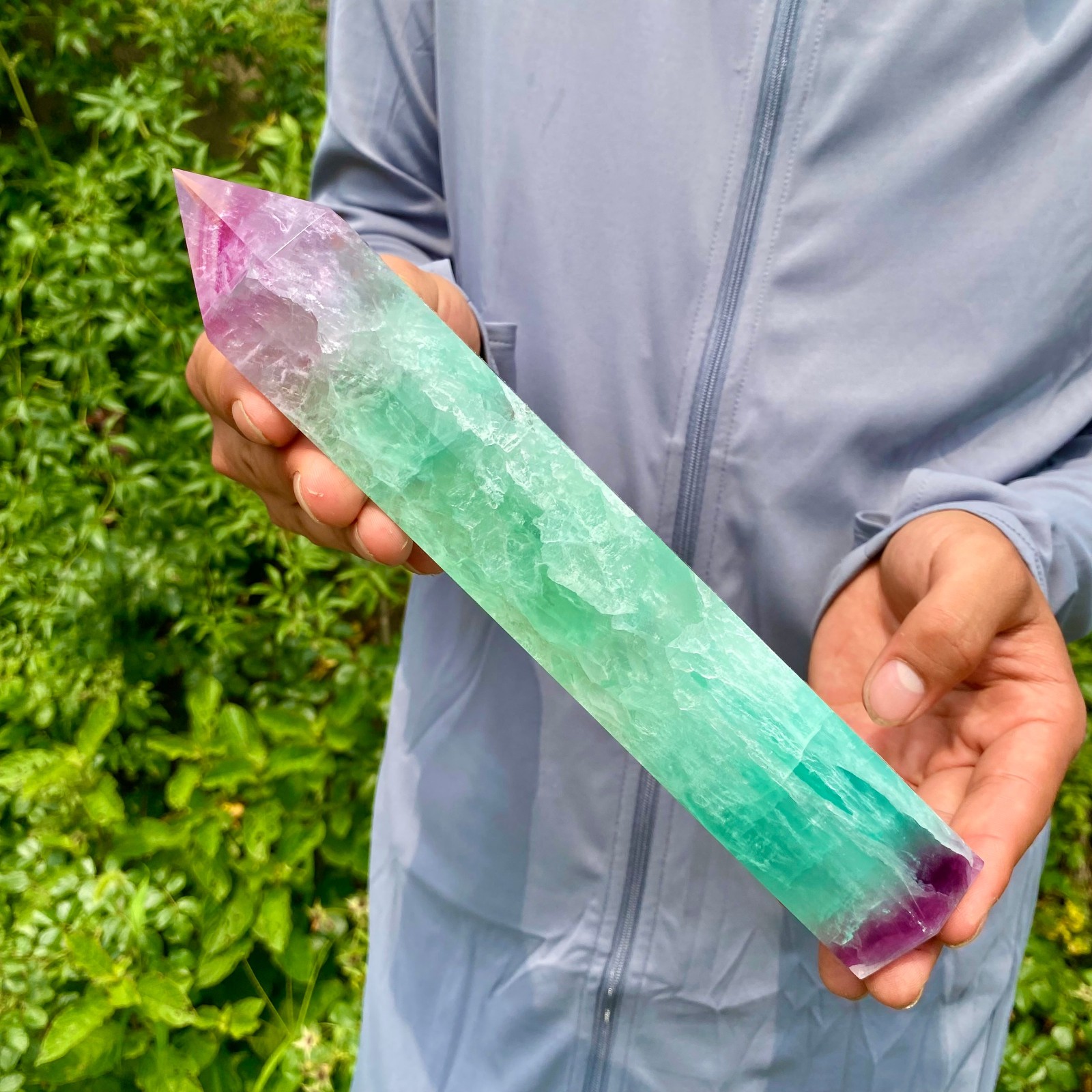 2LB  Natural unique colored fluorite pillar quartz crystal sample