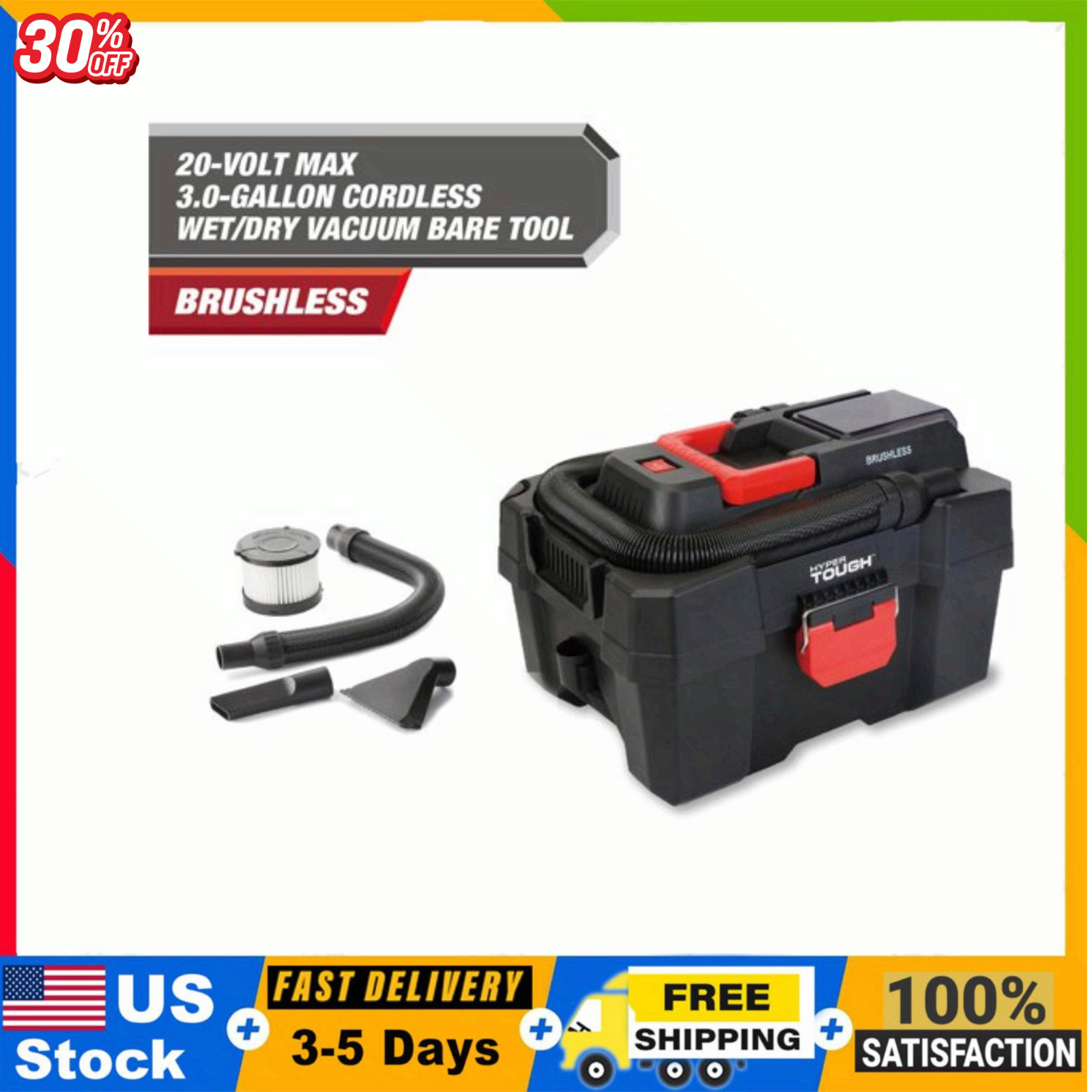 Hyper Tough 20V 3-gallon Wet Dry Vacuum Bare Tool