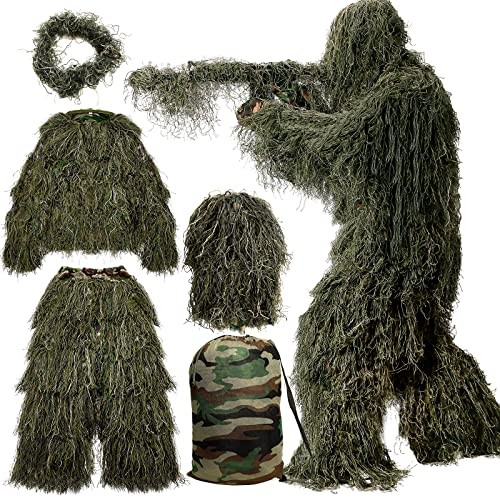 Ghillie Suit 3D Camouflage Hunting Suit Jacket Pants Hood Adult XL/2XL Dense
