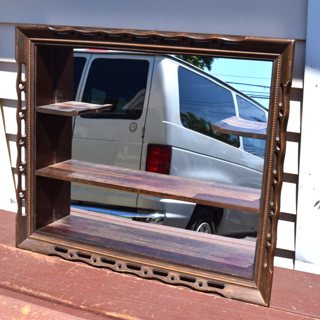 Vintage Turner 8309 Carved Wood Shadow Box Mirror Wall Shelf Hanging Display