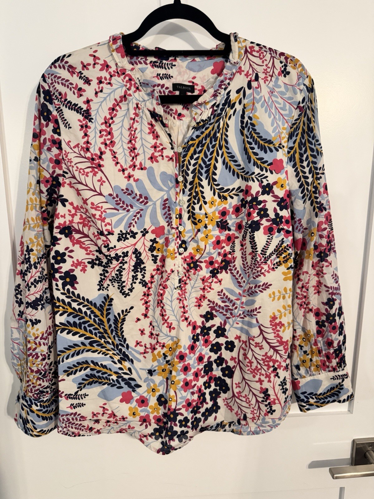 NWOT New Talbots XL Multicolor Fall Floral Cotton Woven Popover Blouse XL 