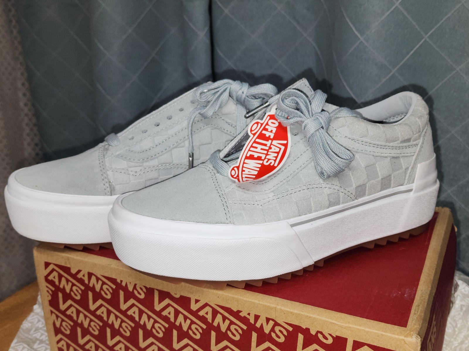 vans old skool stac womens/mens size 9 7.5 emboss check Grey