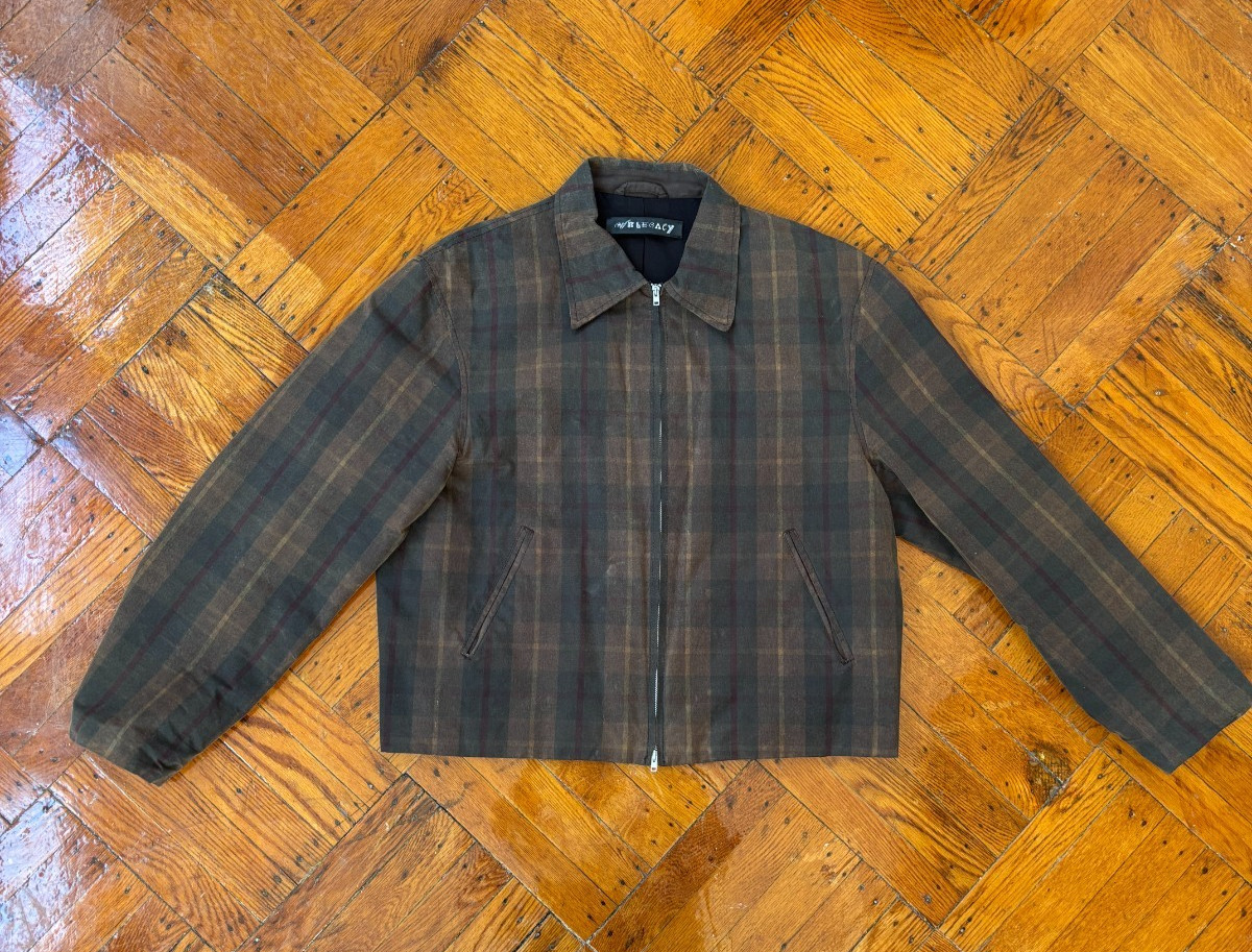 OUR LEGACY Hunter Brown Tartan Check Pattern Waxed Mini Jacket Size 46 OUR LEGACY Hunter Brown Tartan Check Pattern Waxed Mini Jacket Size 46