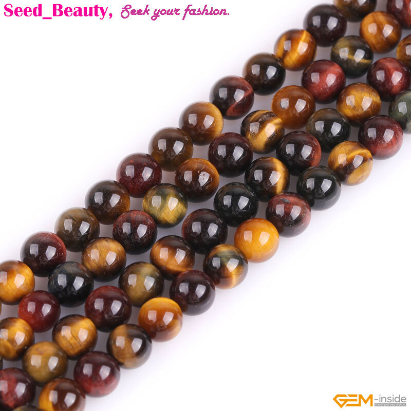 Natural Multi Color Tiger Eye Round Gemstone Beads For Jewelry Making Strand 15\