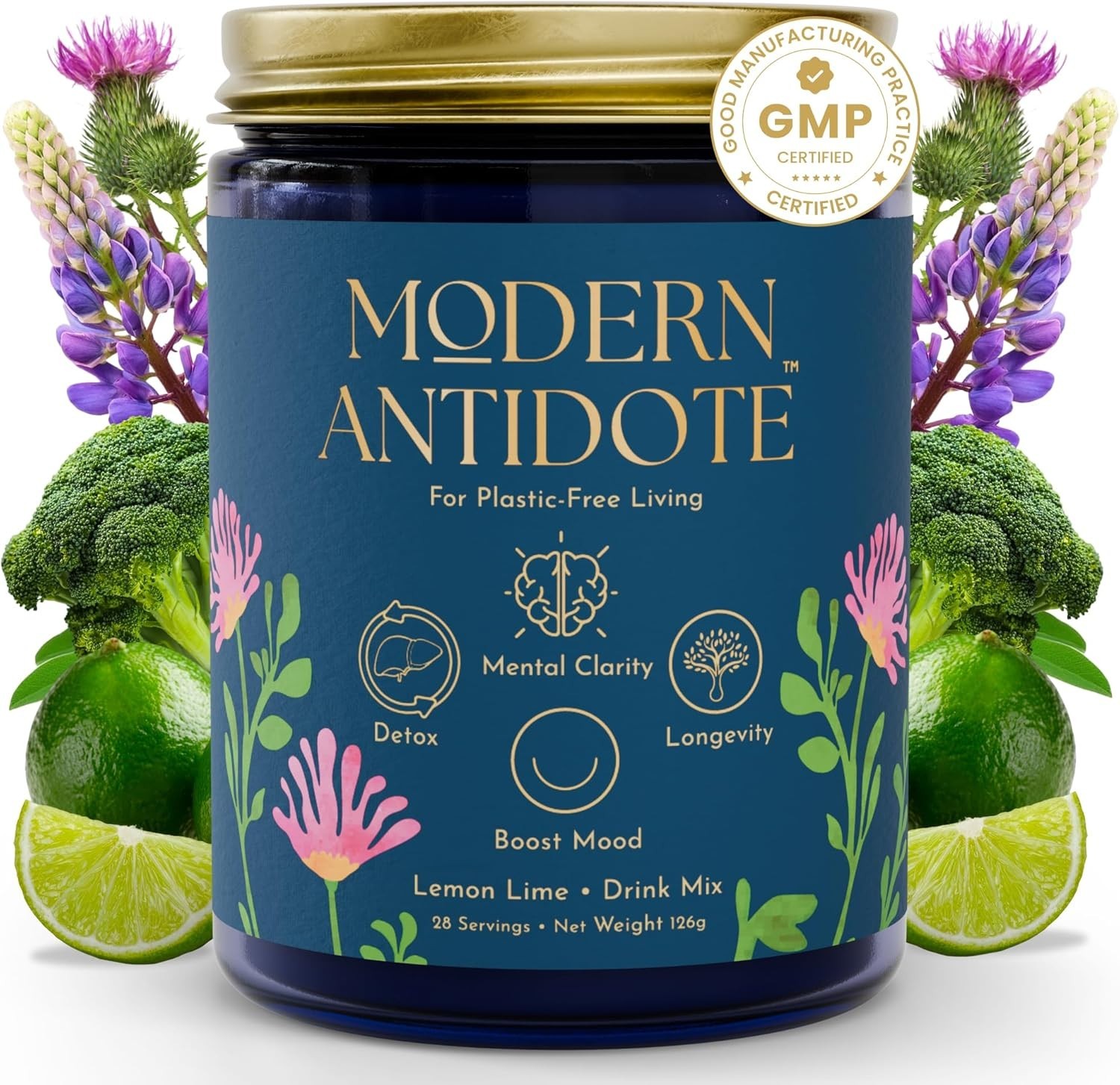 Modern Antidote Detox Powder | Glutamine Energy Support, Lemon Lime 28 Servings