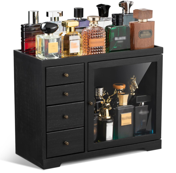 Organizador Grande de Colonias y Perfumes de 5 Niveles con 4 Cajones, Madera Neg