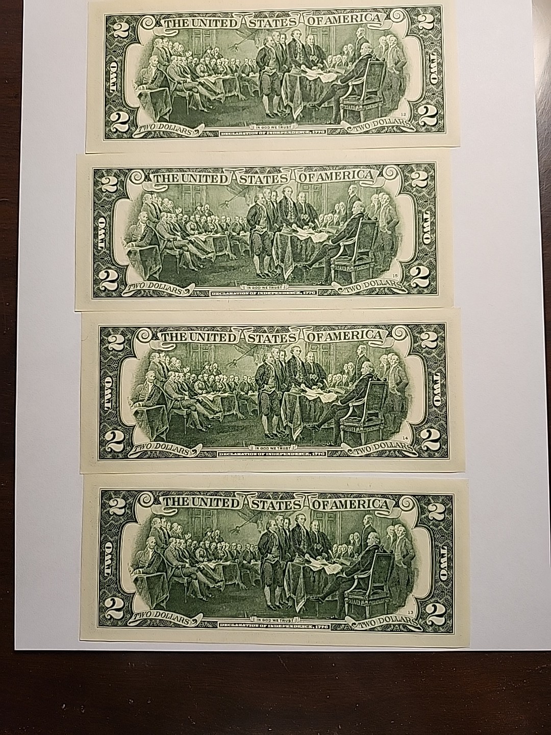 Four CONSECUTIVE RARE UNCIRCULATED PRISTINE #G 21885873A to G 21 88 5876 $2 FED Four CONSECUTIVE RARE UNCIRCULATED PRISTINE #G 21885873A to G 21 88 5876 $2 FED
