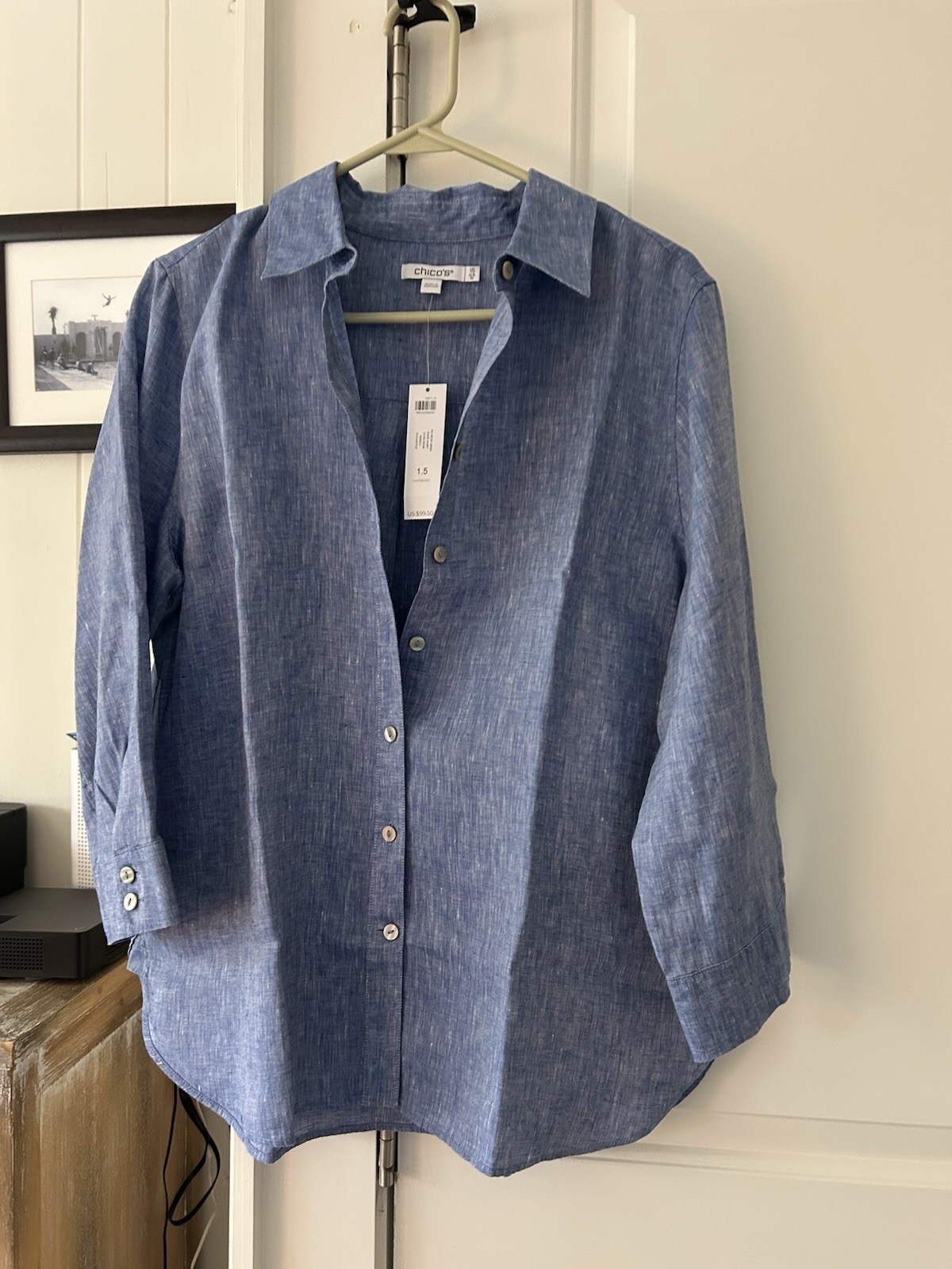 Chico\'s Women\'s Light Blue Linen  Shirt Size 1.5 NWT